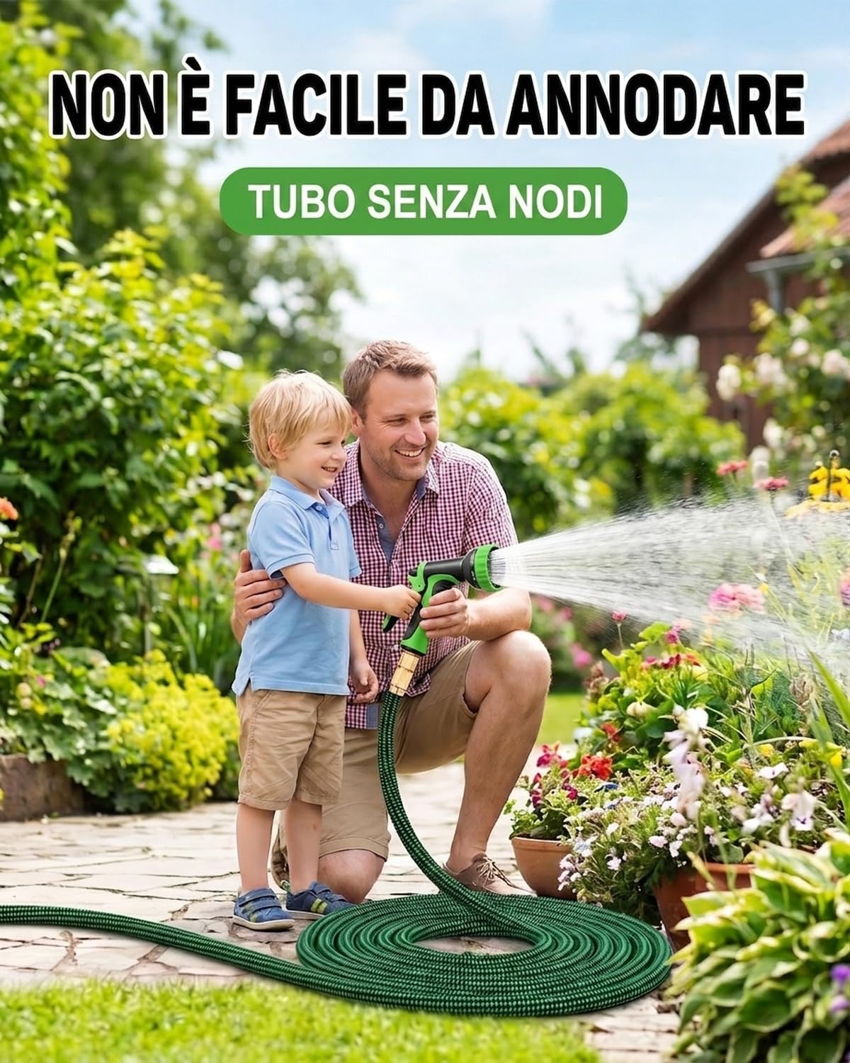 Tubo da Giardino Estensibile 45m (150ft) | Raccordi in Ottone e 10 Funzioni | Tessuto 3750D Ultra Resistente