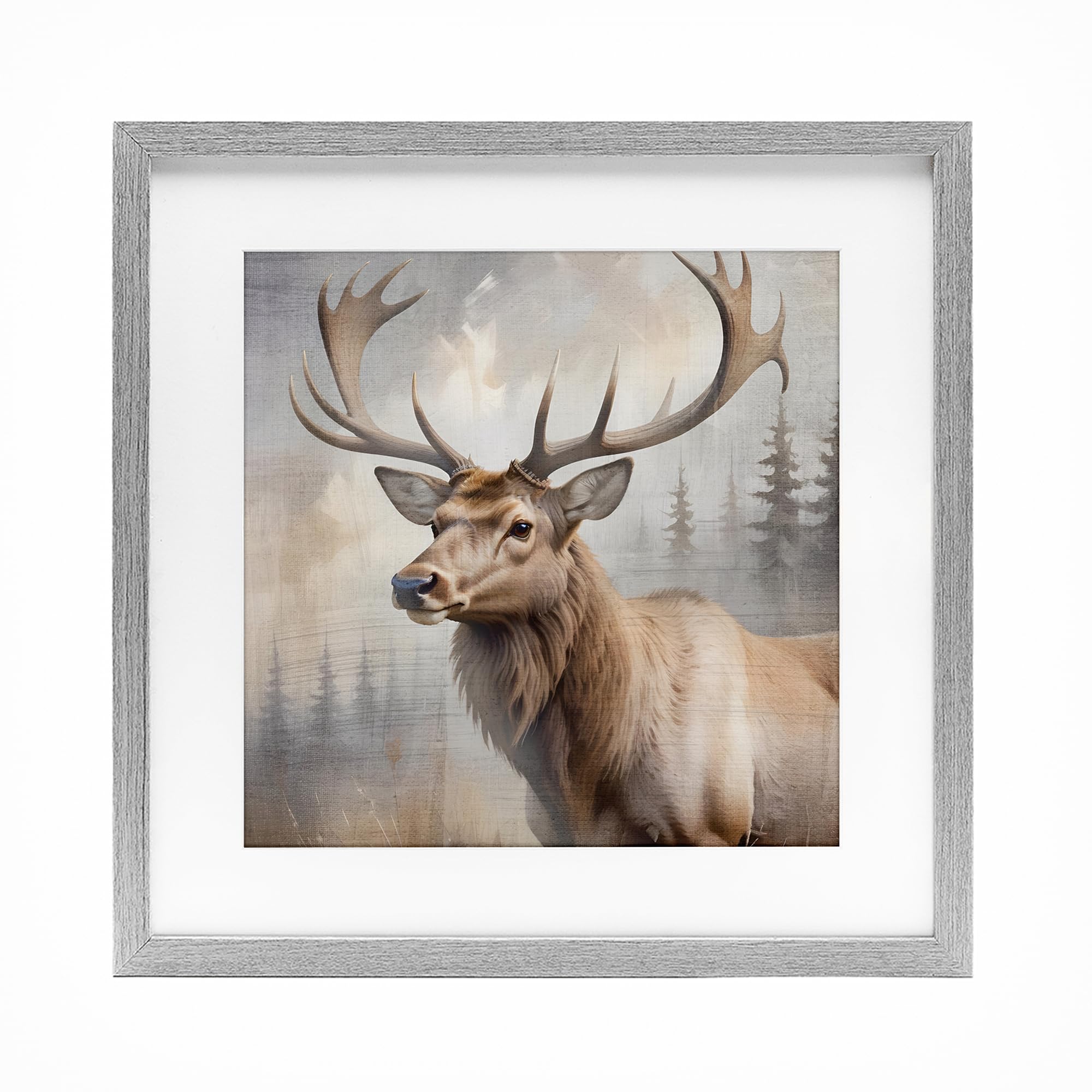 Stupell Industries Farmhouse Gray (Textured) 'Graceful Forest Stag'| Framed Print Under Glass