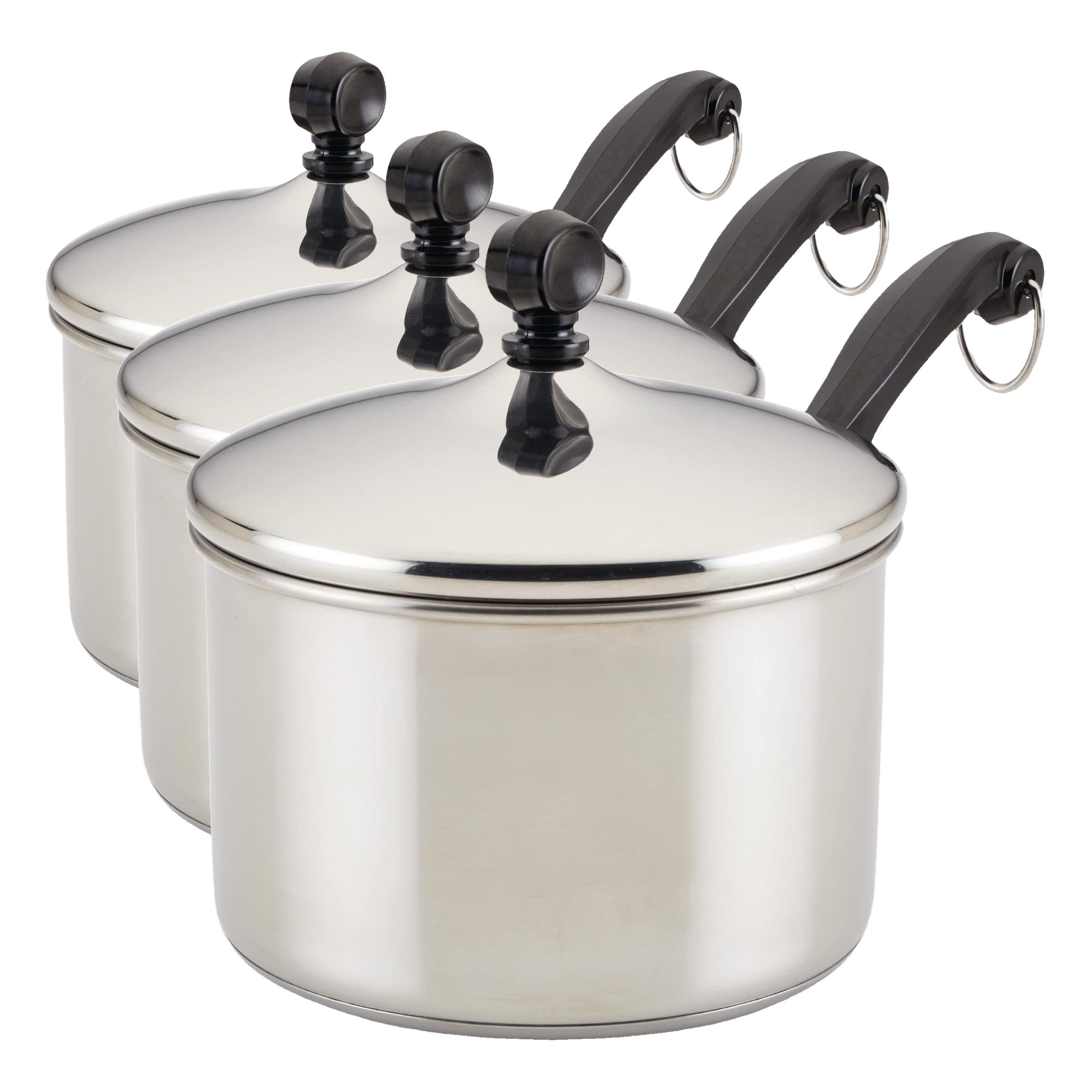 Farberware Classic Stainless Steel 2-Quart Mirror Satin Covered Saucepan,Silver,(Pack of 3)