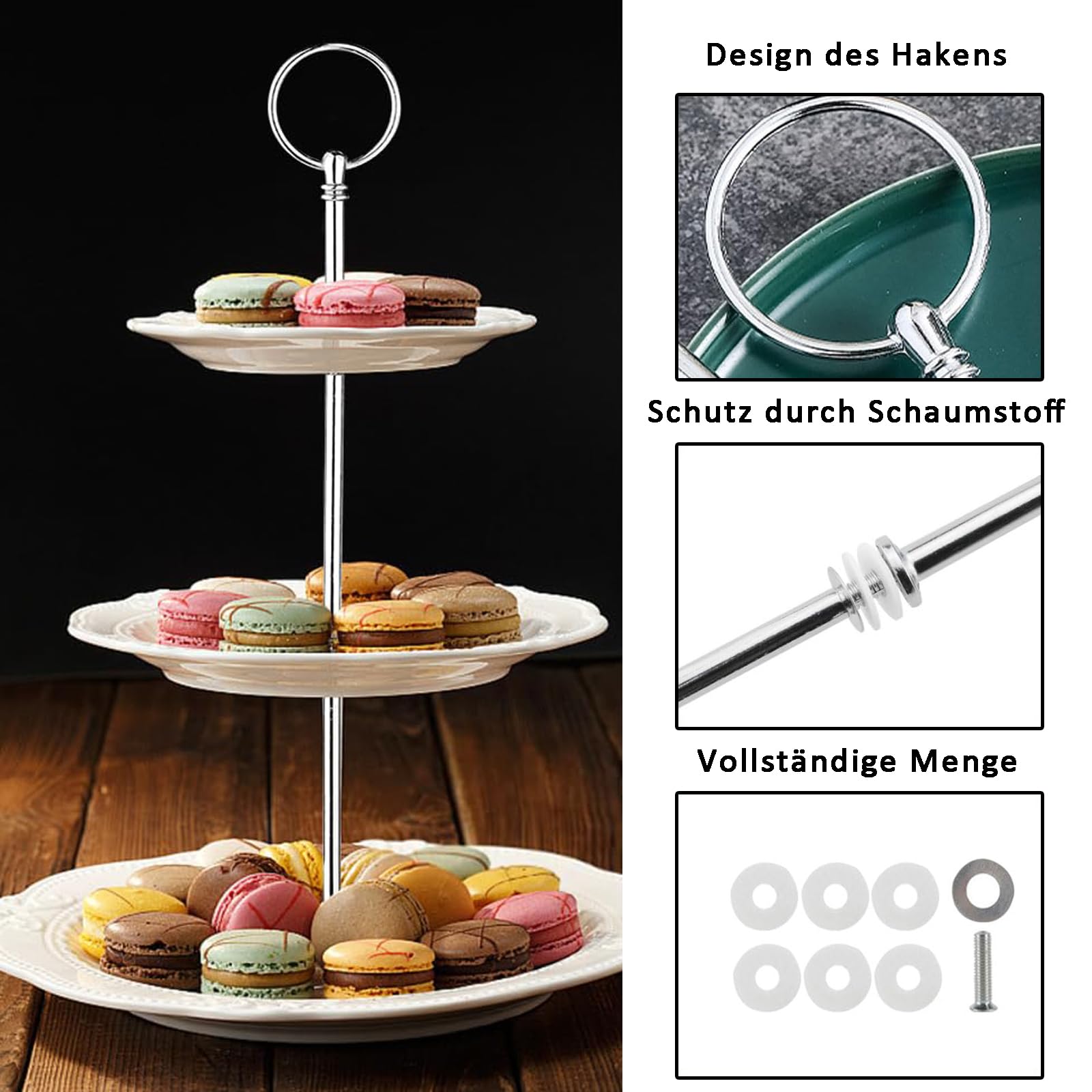 Etageren Stangen Set, 6 Stück Silbrig Metallstangen für Etagere, Cakepopständer 3 Etagen, Etagere mit Schrauben und Unterlegscheiben, Etagere 3 Etagen, Wiederverwendbar, für Obsttablett