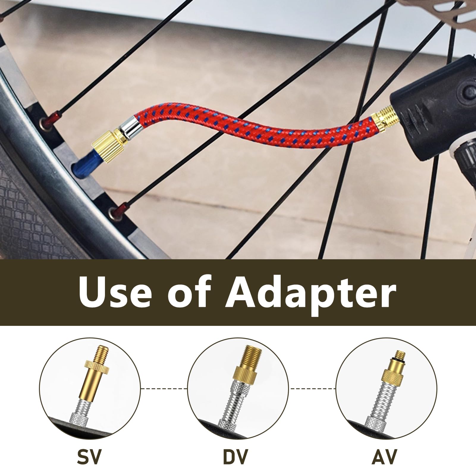 8 sztuk końcówek pompy rowerowej, zestaw adapterów do wentyli rowerowych z przedłużką wentylową 16 cm, adaptery Presta Schrader Dunlop, igła do napełniania balonów, do materacy pneumatycznych