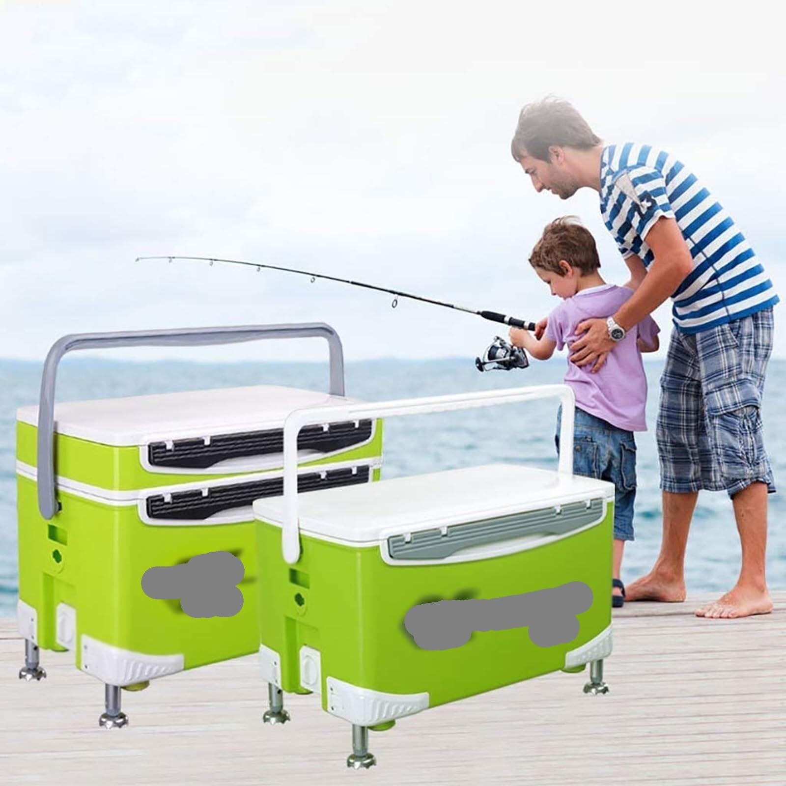Angelkasten Gerätekoffer Doppelschichtiger Angelbox-Sitz 32L Große Kapazität Mit Hebebein Für Outdoor Camping Picknick Wandern Angelkoffer Köderbehälter(White)