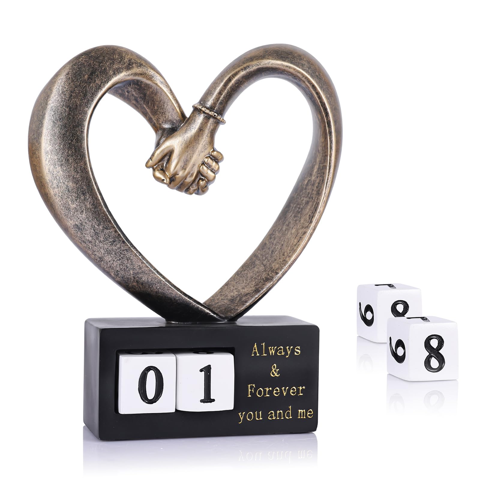 PlivBloom Hand Sculpture Kit for 2 Hands Statue, Bronze Finish Resin Love Heart Sculpture, 1st to 50th Wedding for Couple Wife,Statues for Home Decor,Anniversary Romantic