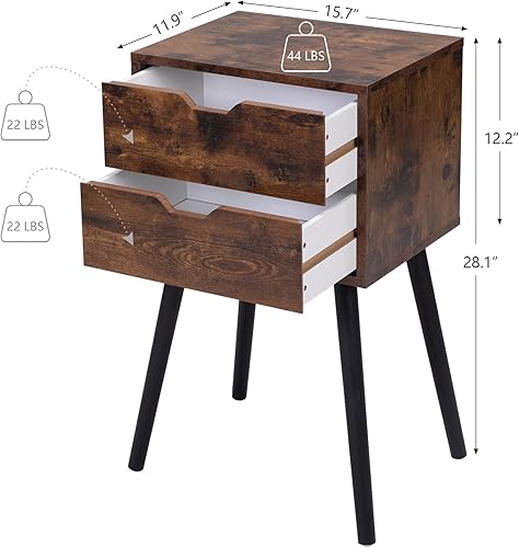 Miniatura 2 de JAXPETY Juego de 2 mesitas de noche con cajones, mesitas de noche con patas de madera maciza y gran espacio de almacenamiento, mesa auxiliar, mesa