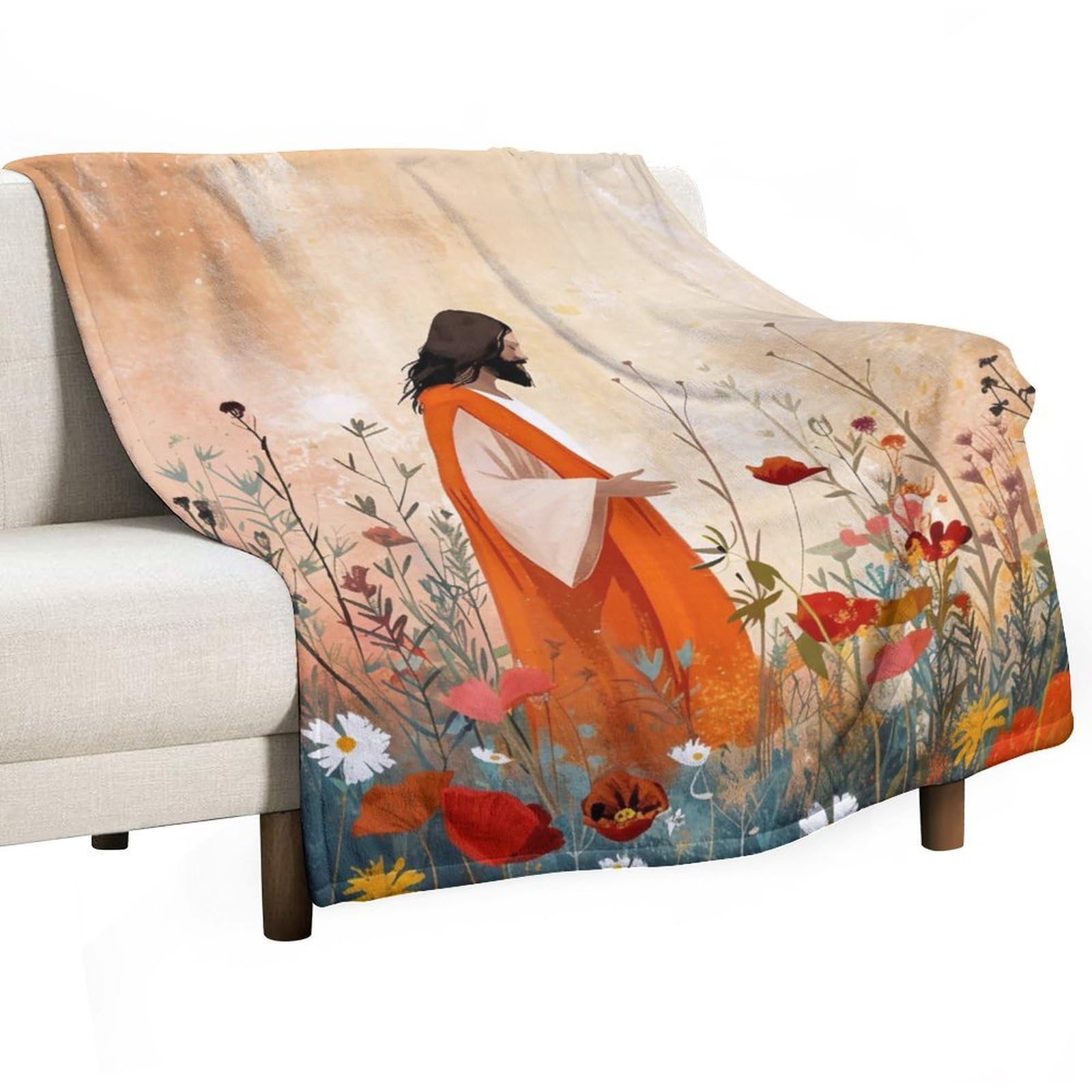 YHGSREUOH Jesus-and-Flowers-Modern_03 Flannel Blankets Fleece Soft Throw Lightweight Plush Gifts for Couch, Bed, Cozy Sofa Plush, Chair, Lovers 80x100cm(30x40in)