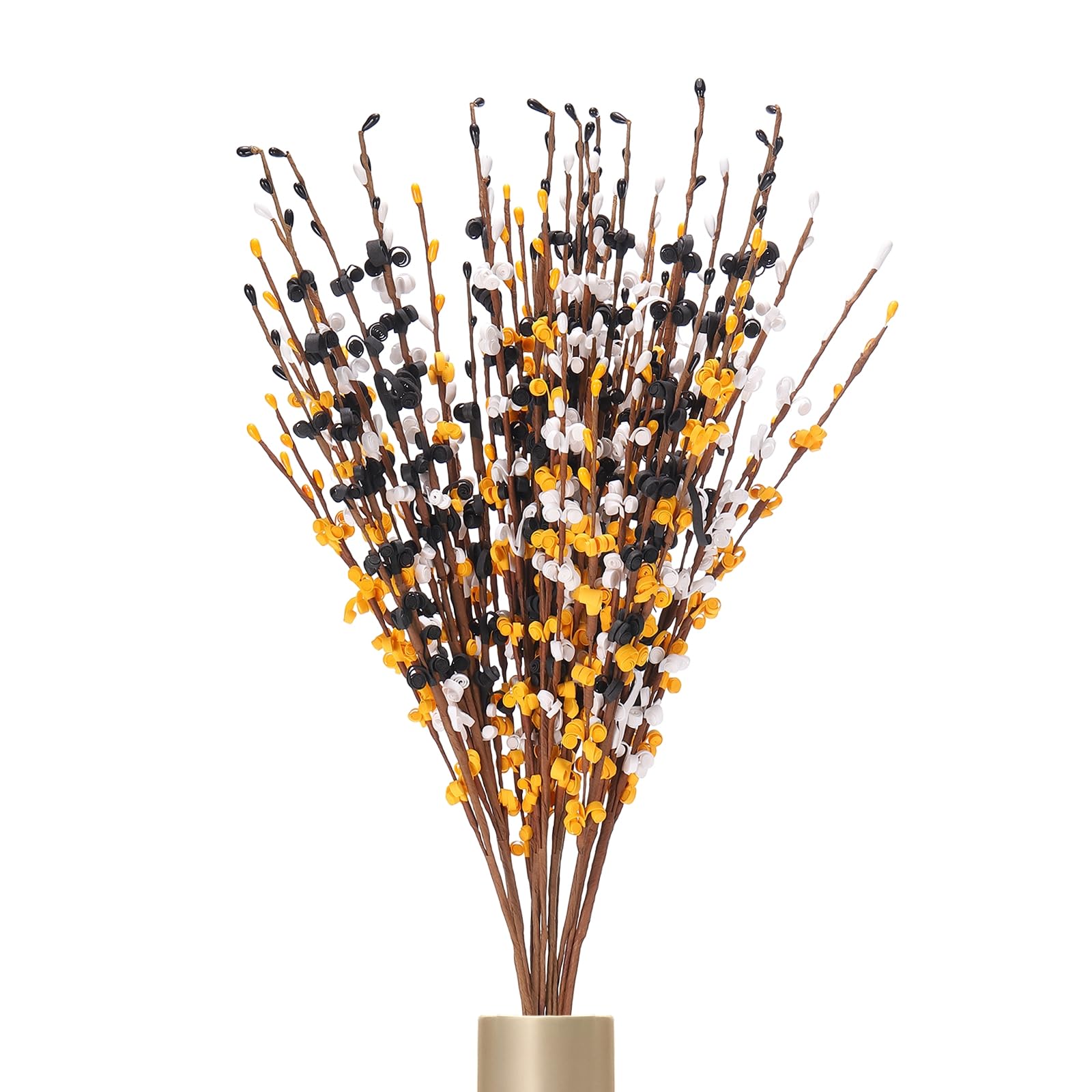 sourcing map 12Pcs Artificial Jasmine Flowers, 22 Inches Long Stems Tall Fake Flower Bouquet Faux Jasmine Plant for DIY Floral Art Arrangements Home Party Hotel Decoration(Black-White-Gold)