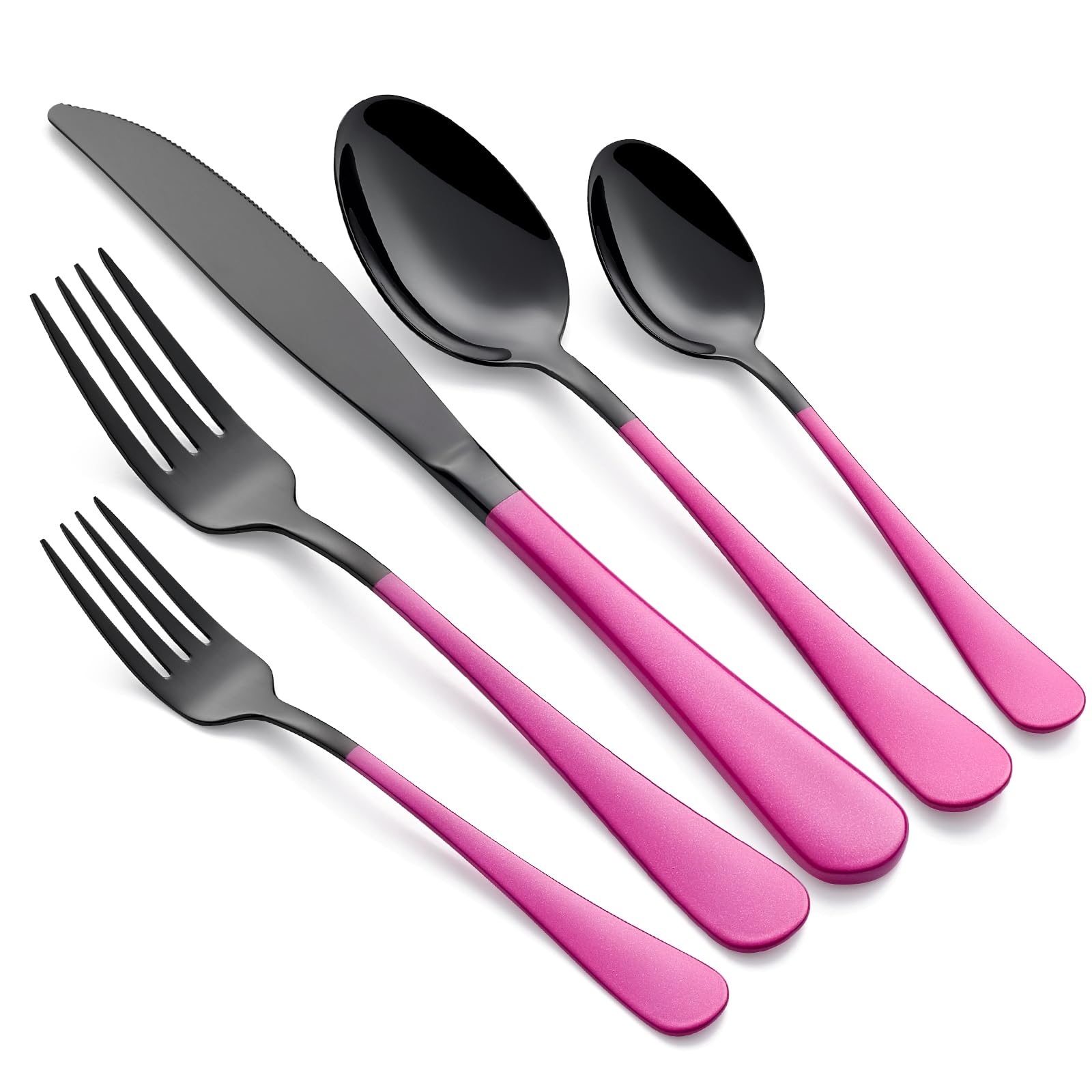 20-Piece Purplish Red Silverware Set 18/0 Stainless Steel Black Silverware Set Purplish Red Handle Cutlery Black Set Service for 4 Dinner Knives Forks Spoons Flatware Set Dishwasher Safe