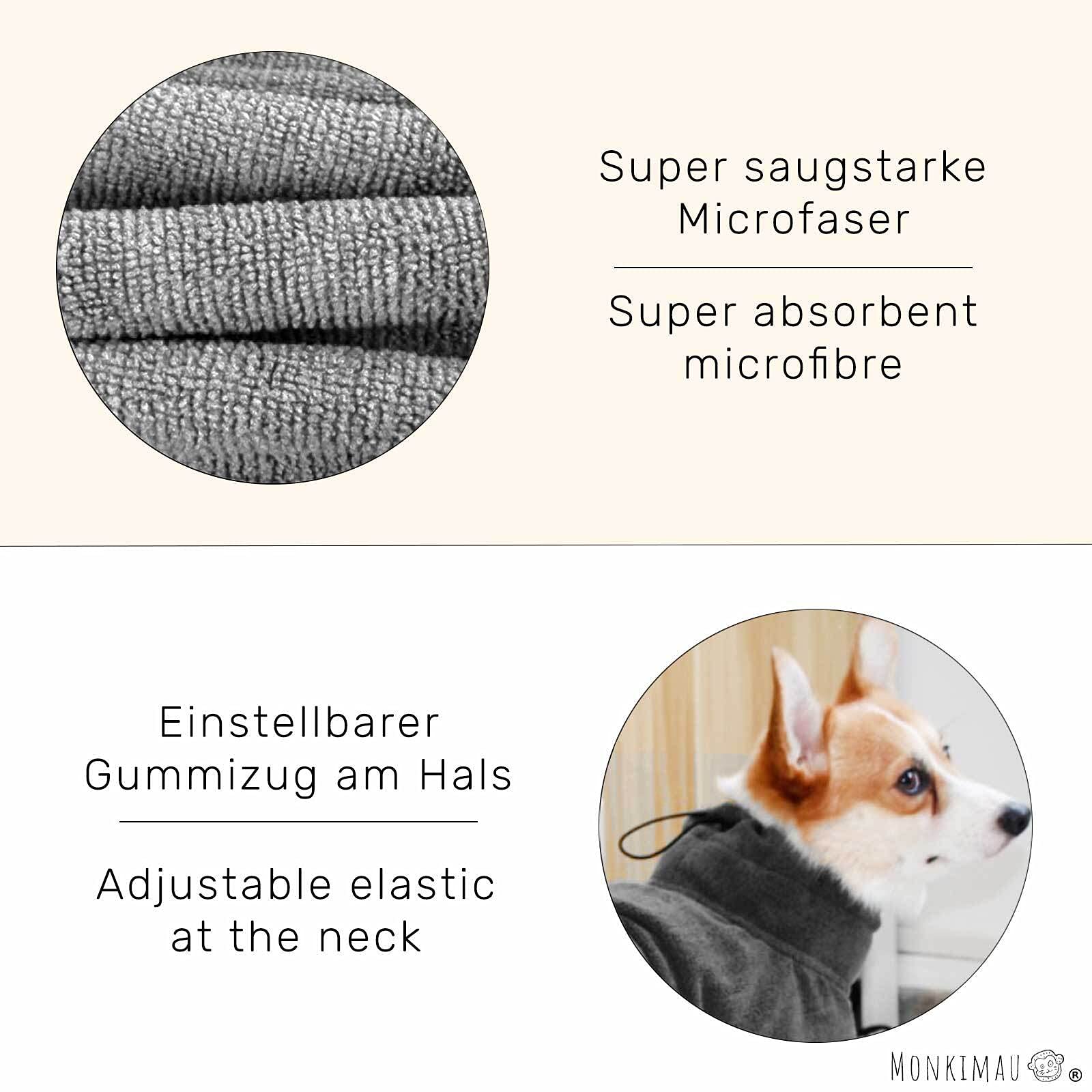 Monkimau Hundebademantel aus Mikrofaser für kleine mittelgroße große Hunde (L)