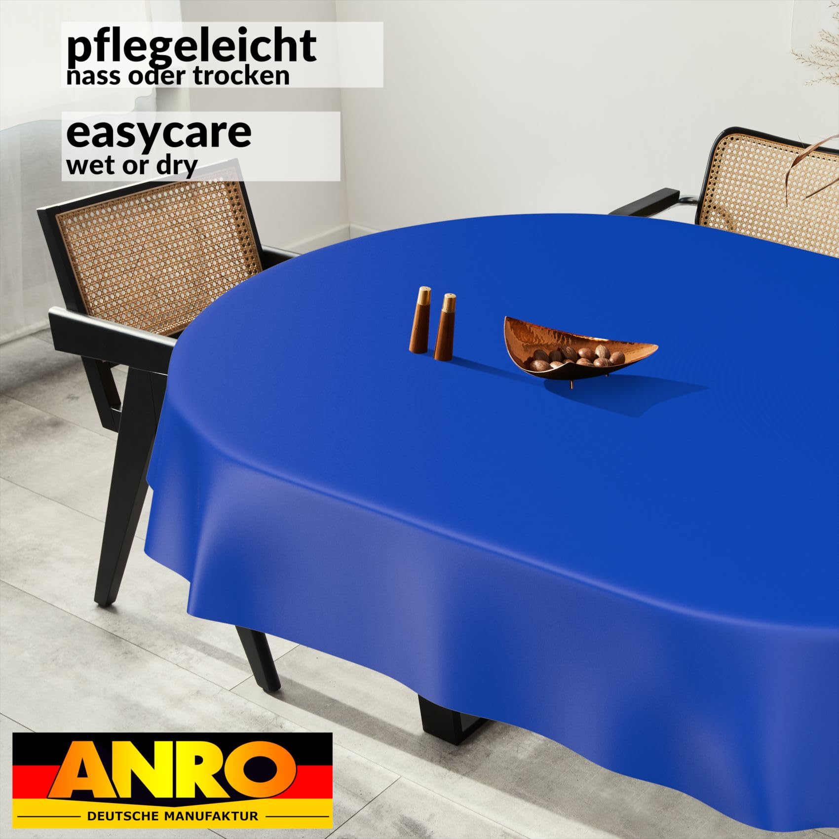 ANRO Oilcloth Tablecloth, Washable, Oilcloth, Garden Tablecloth, Outdoor, Indoor, Oval, 200 x 140 cm, Cut Edge, Blue - Image 4