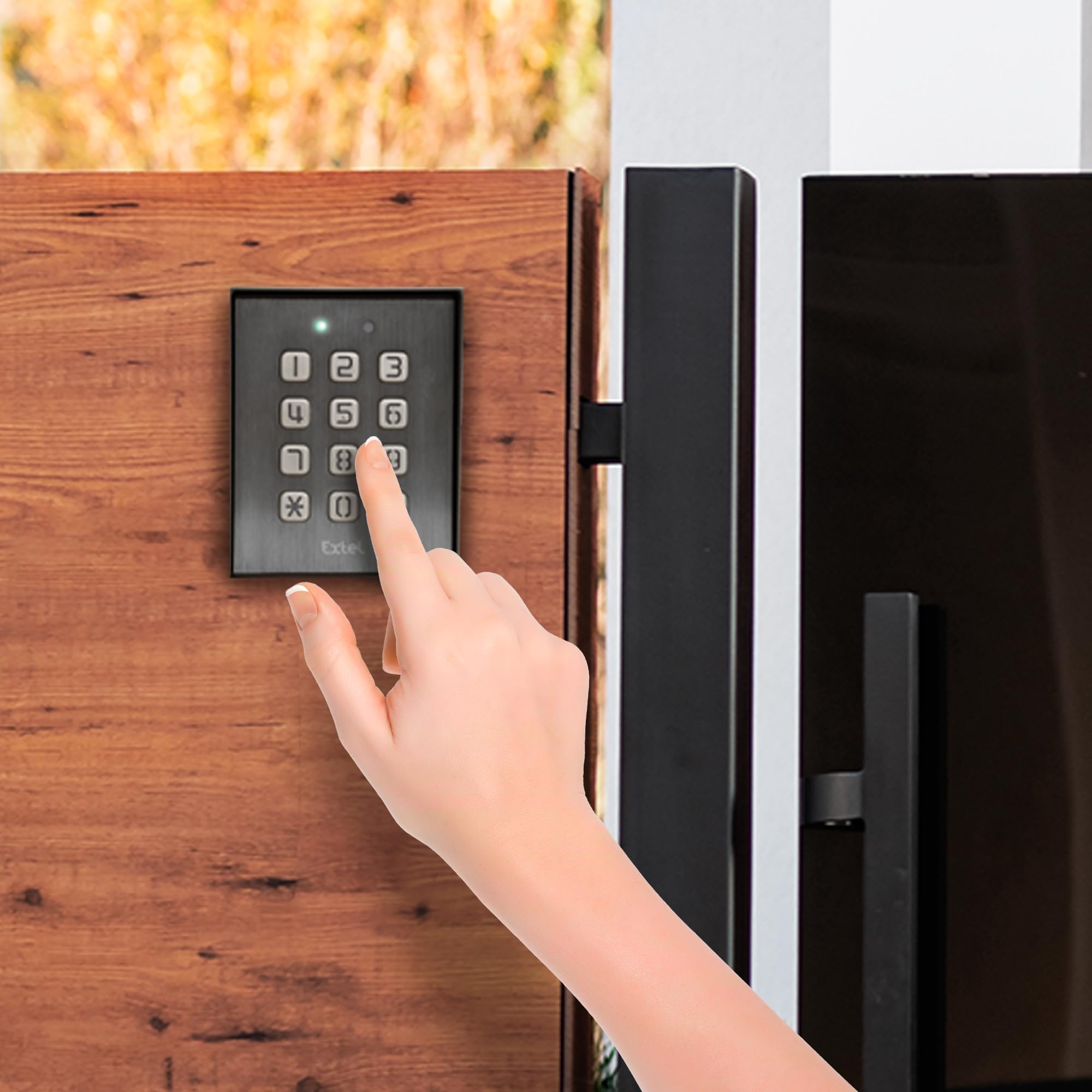 Extel Teclado Numérico Cableado para Portón, Garaje y Cerradura | Contacto seco, código de 4 a 8 cifras, relé ajustable de 1 a 99 s, retroiluminación, IP44, visera y transformador incluidos.