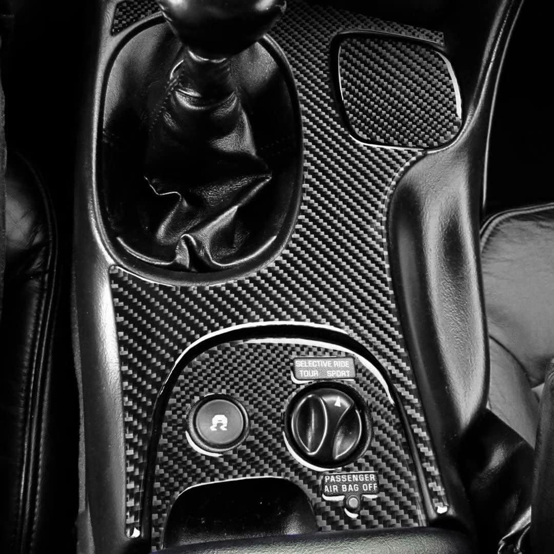 Carbon Fiber Car Interior Accessories Gear Shift Lower Central with Traction Control Set Cover Trim Compatible with for Chevrolet Corvette C5 1998-2004