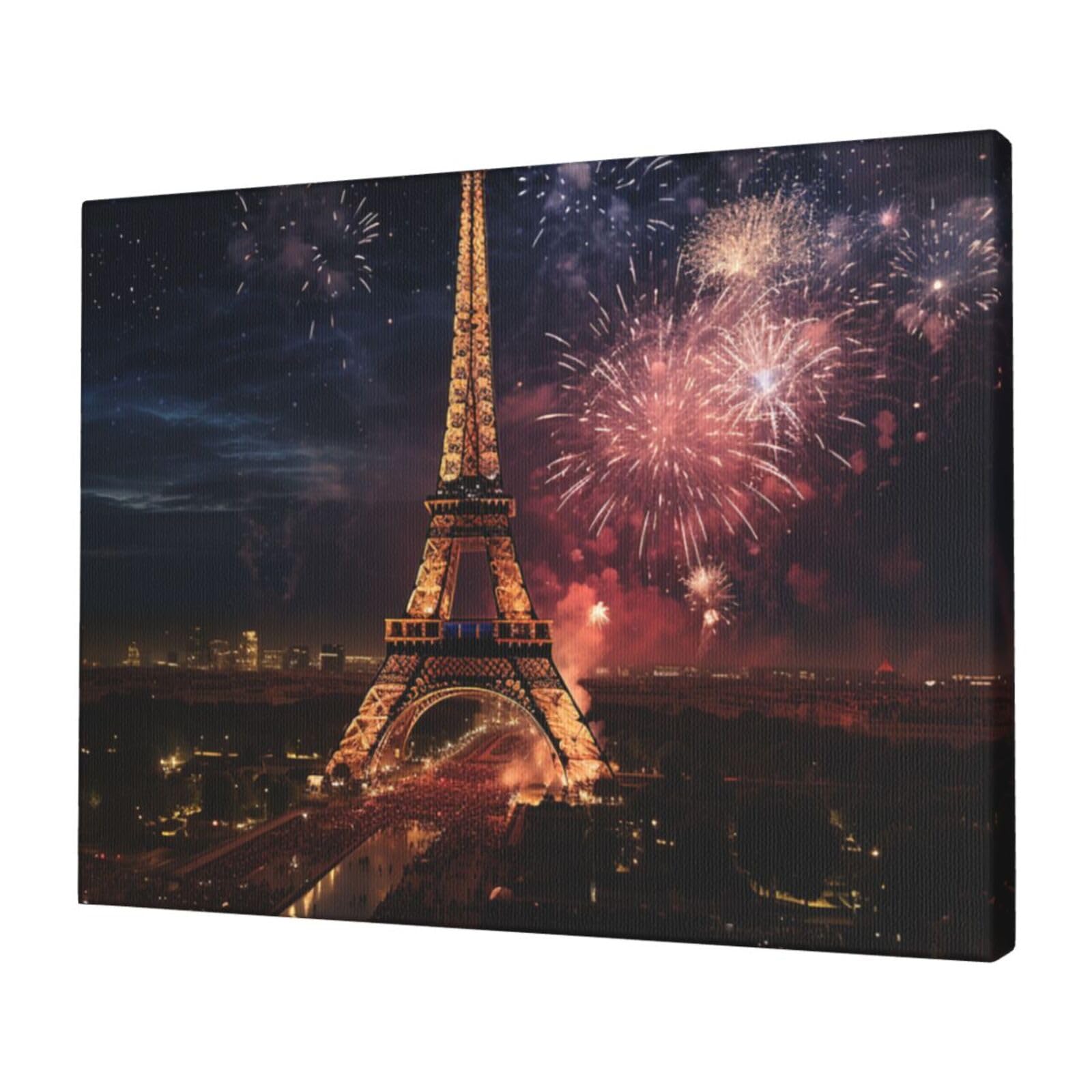 FodPand Canvas Wall Art for Living Room Wall Decor 12"x16" Modern Artwork Painting Pictures Hanging Canvas Prints Eiffel Tower Fireworks Aesthetic Wall Art for Bedroom Bathroom Office Wallart Decor