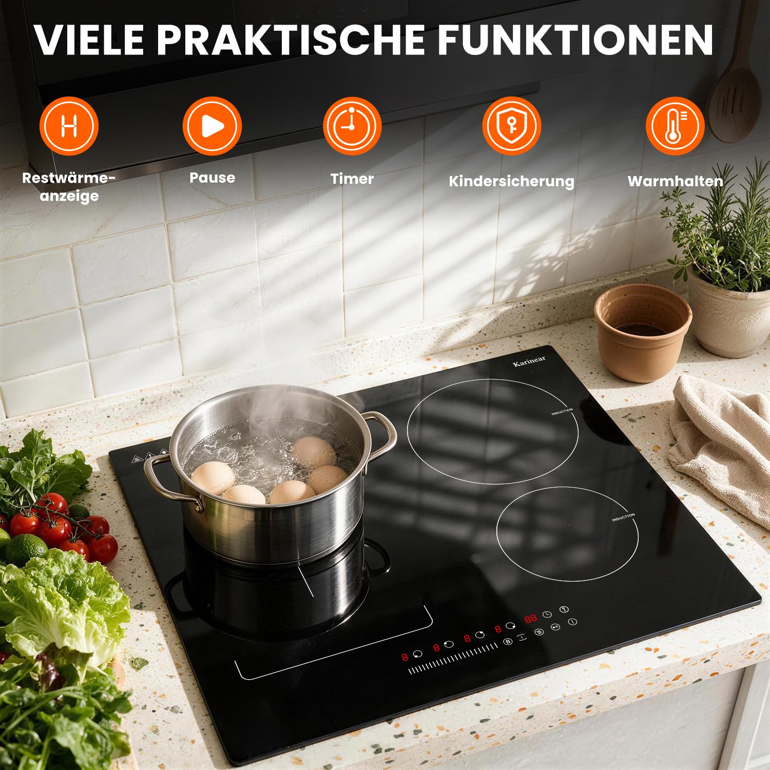 Karinear Induktionskochfeld 60cm mit Stecker 4 Platten 3500W