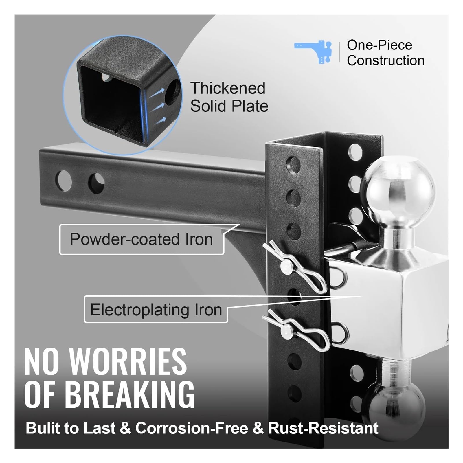 Regulowany zaczep holowniczy Heavy Duty 6/8" Rise & Drop Hitch Ball Mount z zamkiem na kluczyk do holowania przyczep samochodowych i ciężarowych Dla początkujących majsterkowiczów(6 inch)