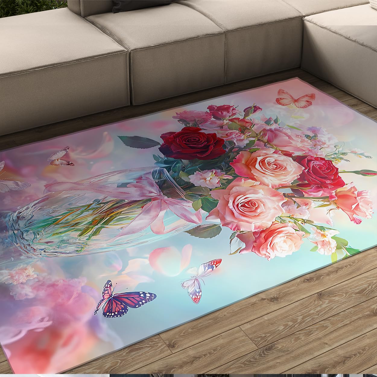 Tapis antidérapant et lavable 200x300 cm avec motif papillon coloré