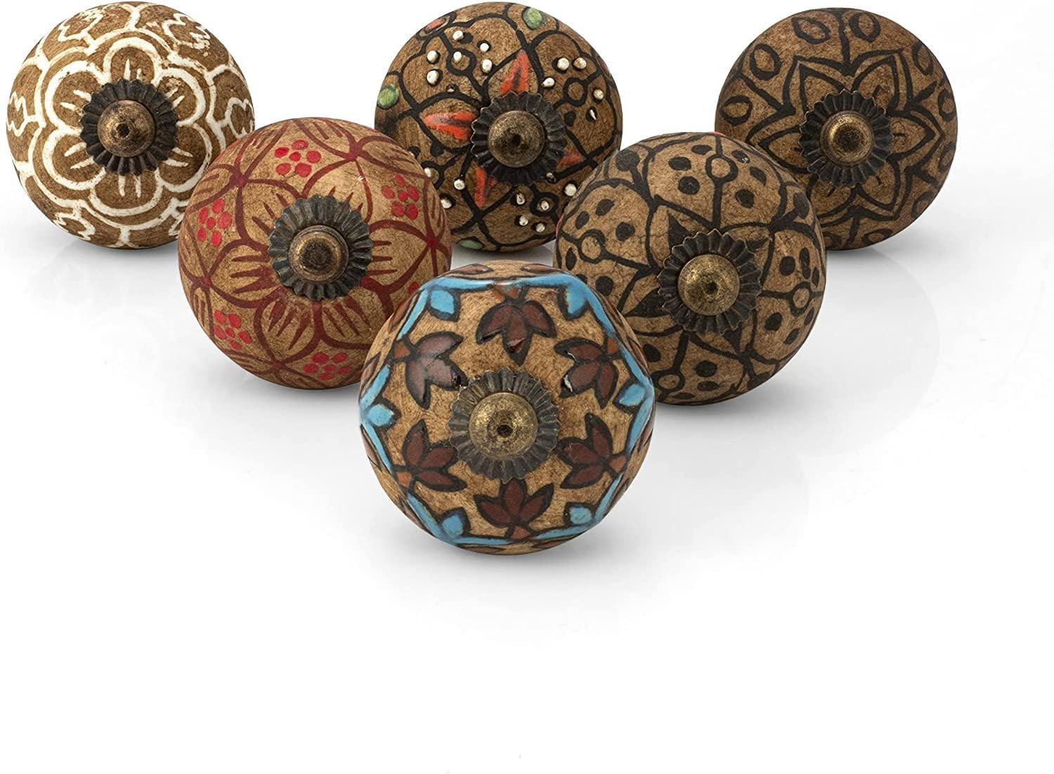 Craft Trade Ceramic Cabinet Knobs for Drawer, Kitchen Cabinets & Cupboard – Decorative Furniture Knobs & Pull Handles for Dresser & Wardrobe (Brown, Set of 6)