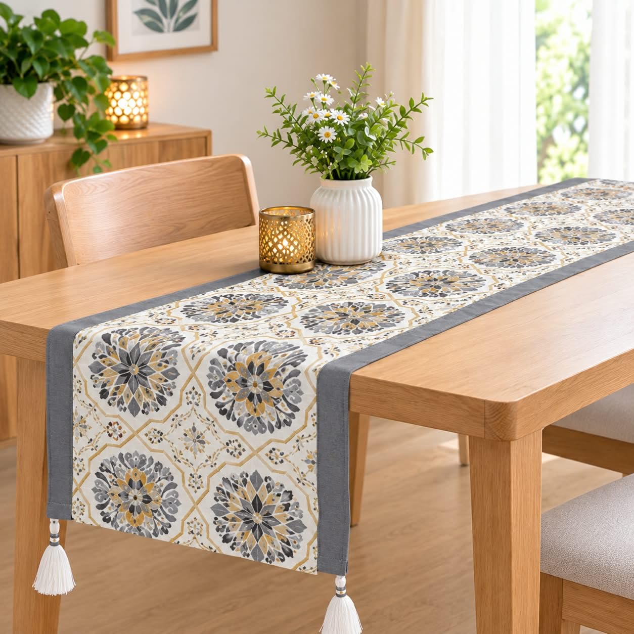 Elegant Cotton Table Runner - White -12