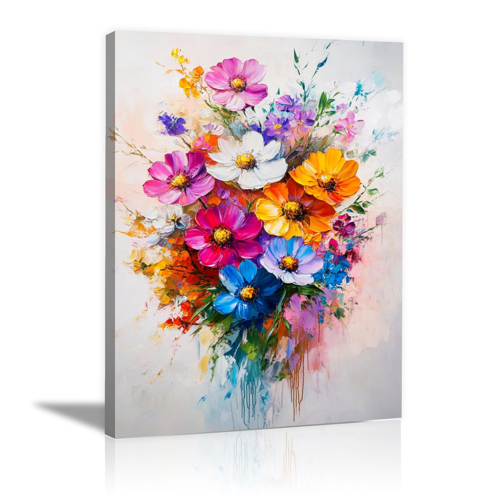 HOQIU Flower Canvas Wall Art, Abstract flowers paintings, artwork, For Living Room, Bathroom, Living, Room Bedroom.(Yellow) - 60x80cm Framed