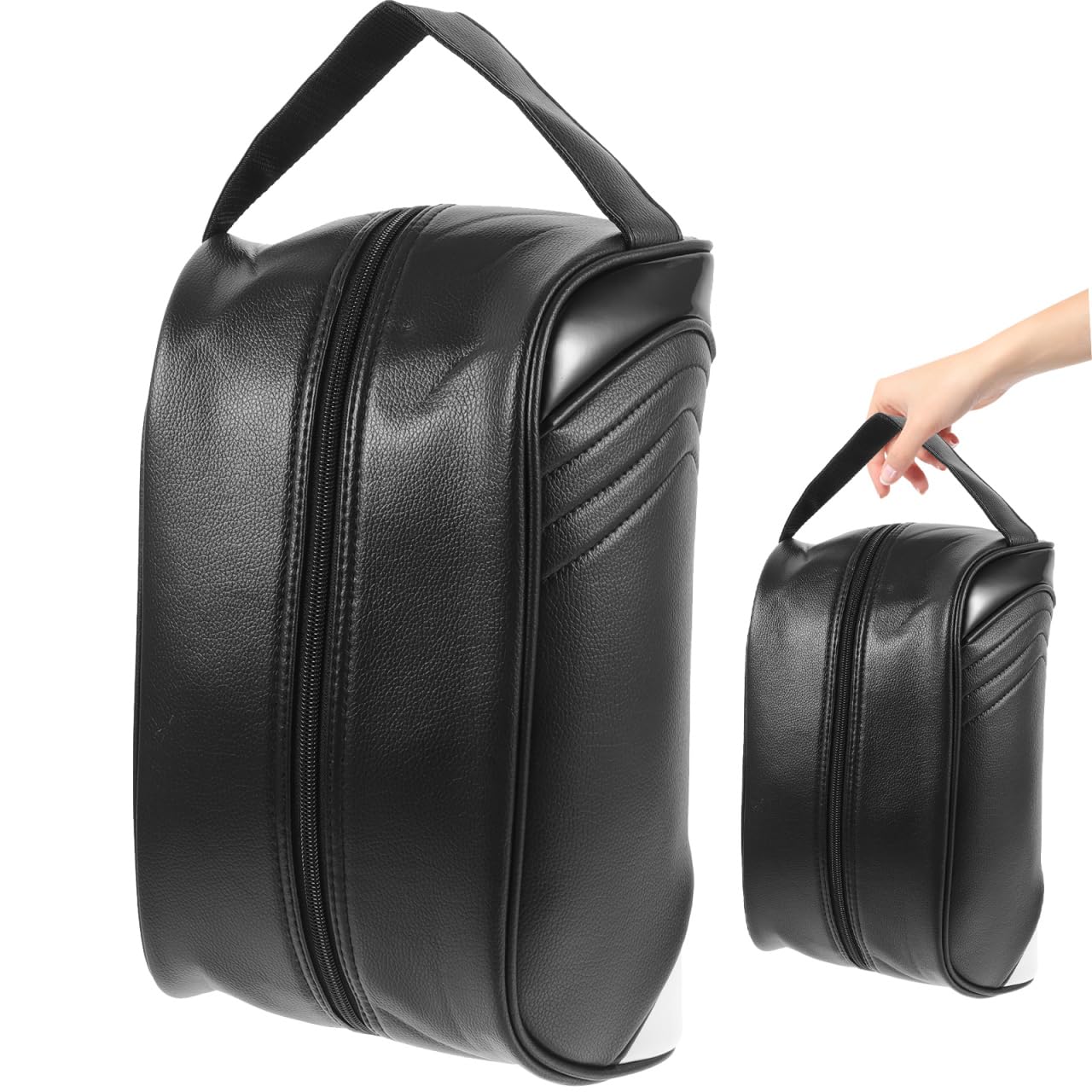 Borsa per Scarpe Nera in Cuoio, Pieghevole, Riutilizzabile