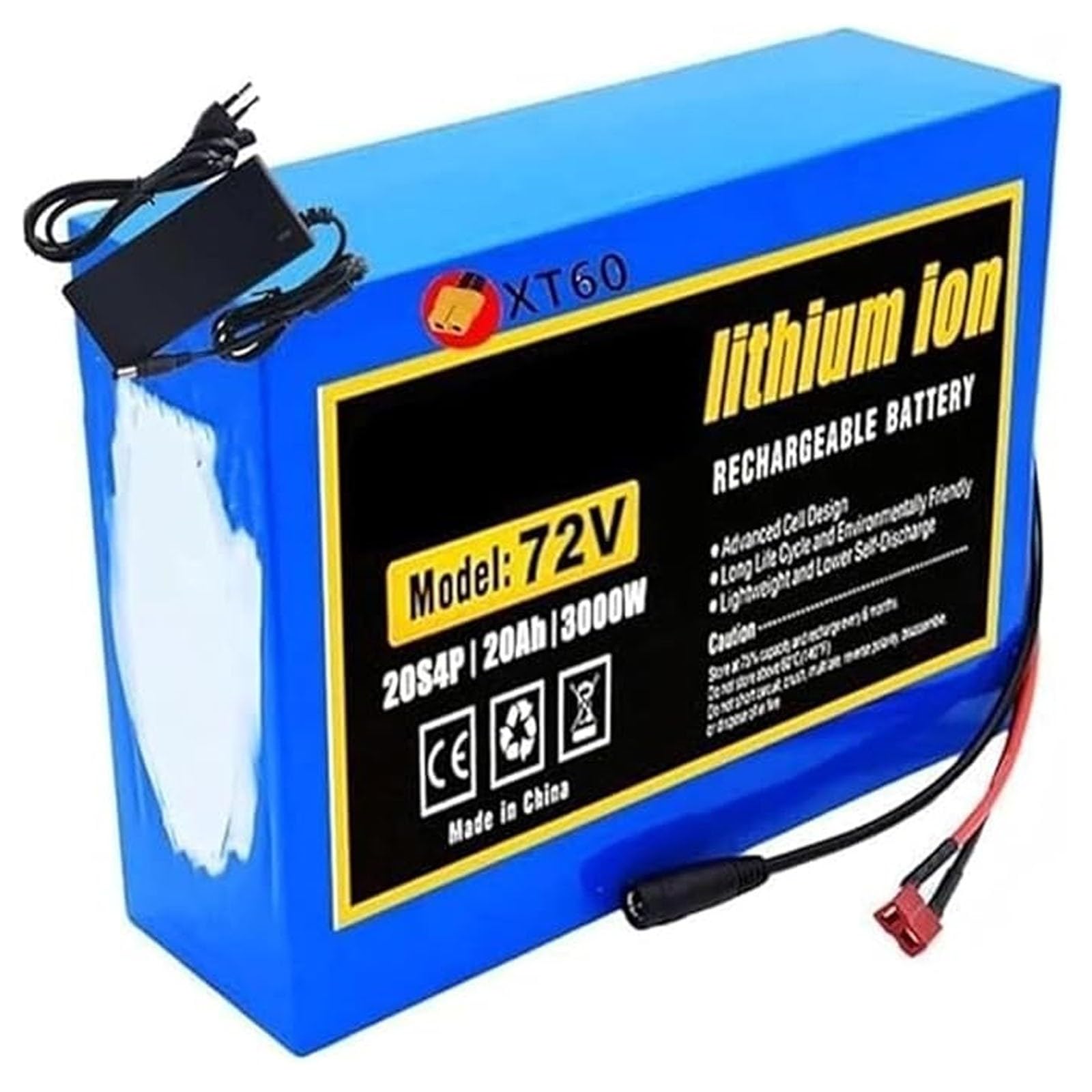 Batería de litio 72V 20Ah con cargador para solucionar cortes de energía en motores 3000W