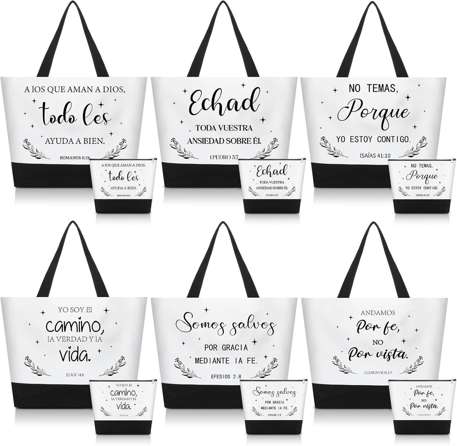 12 Pcs Gifts for Women Canvas Tote Bags with Inspirational Makeup Bags Christian Gifts for Mothers Church Teacher