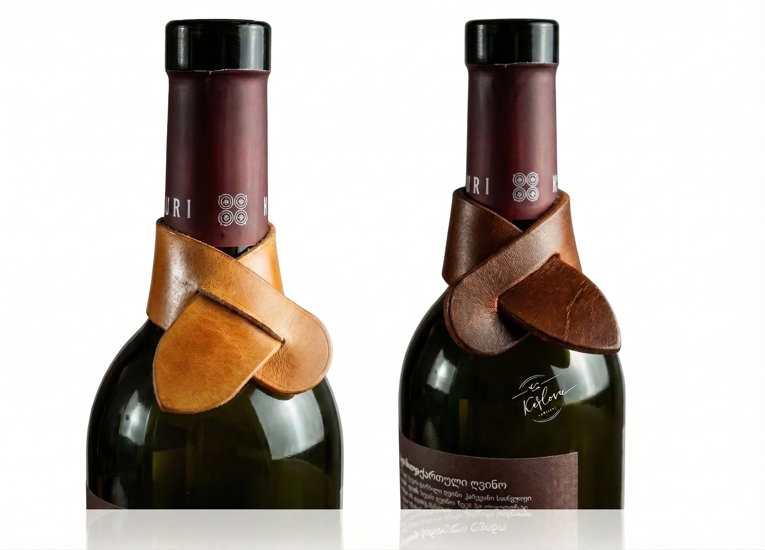 Wine Drip Catcher 2 Pack, Handmade Genuine Leather Bottle Collar, Reusable Drip Stopper Ring, No-Spill Wine Wrap, Sommelier Gift for Wine Lovers, Hostess and Housewarming, by Fixel
