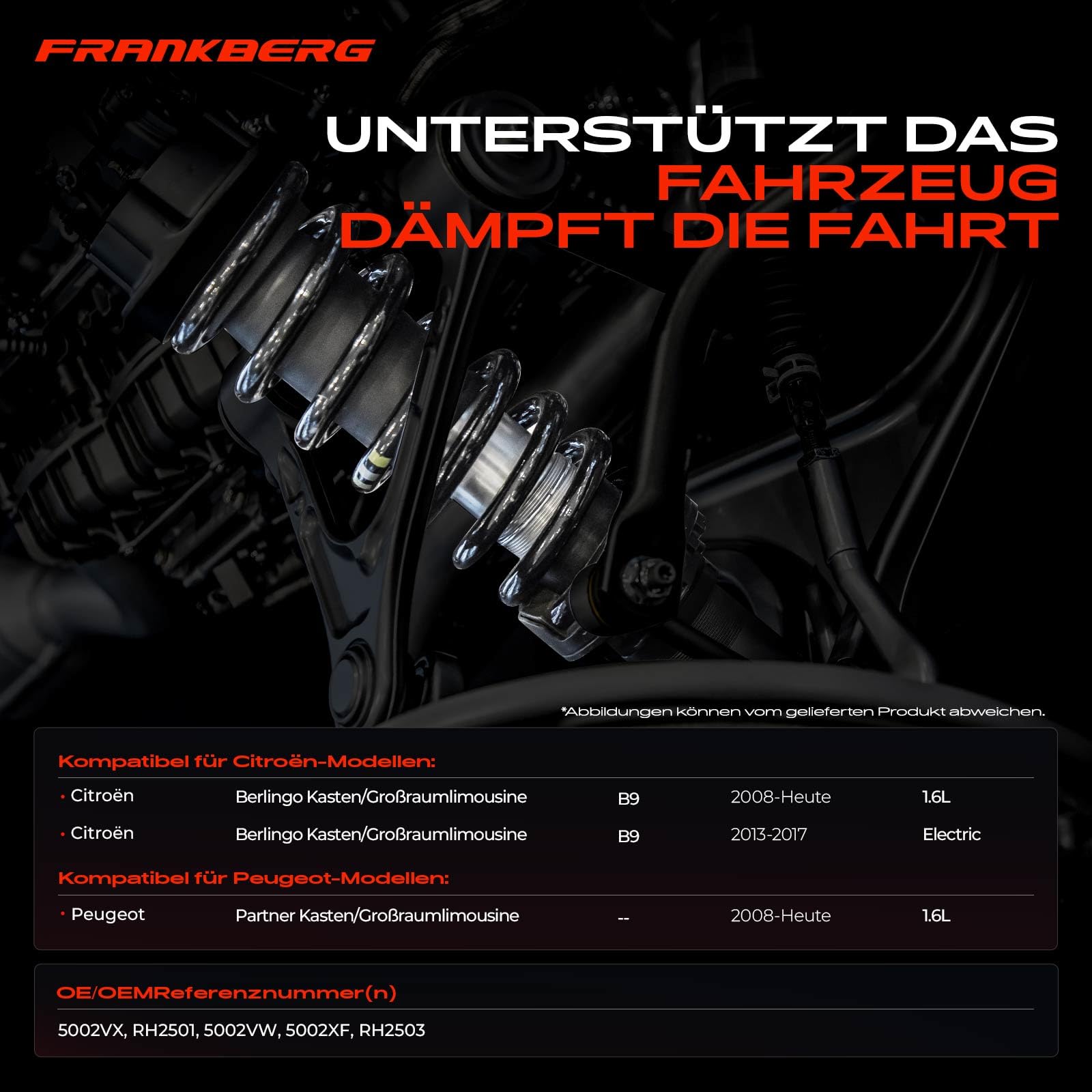 Frankberg 2 ressorts de suspension pour essieu avant 5002VX | Compatible avec: Partner Fourgon/MPV ,Berlingo Fourgon/MPV B9
