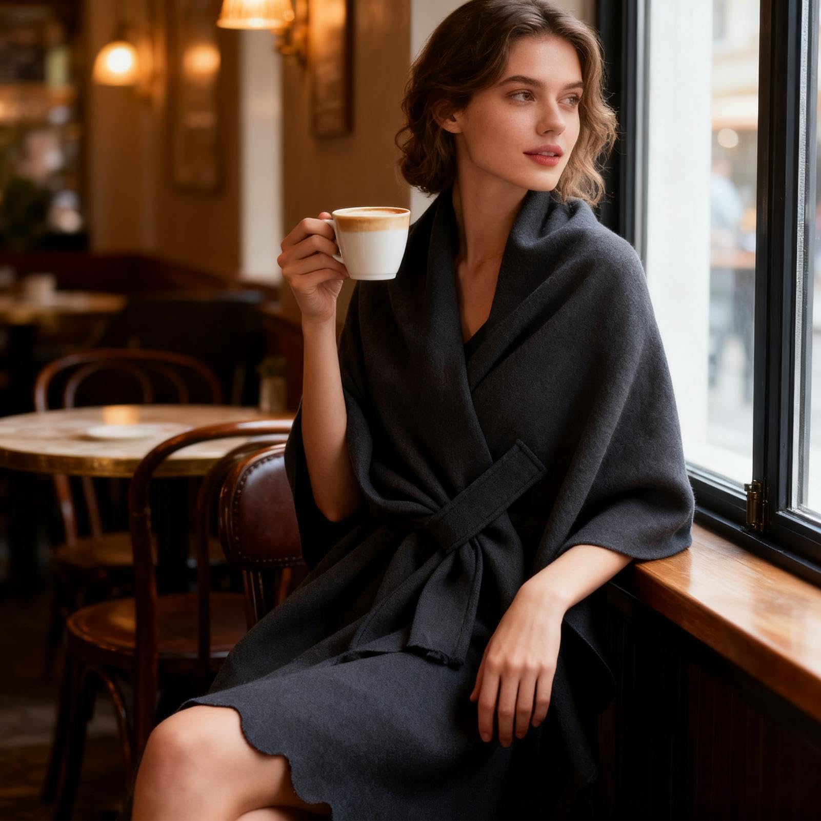 Scialli Da Donna - Sciarpa Stile Scialle Incrociato Sul Davanti, Morbi | Sciarpa A Mantella Con Cardigan Alla | Scialle Eleganti Da Donna | Per L'autunno Inverno Autunno Matrimonio Viaggio Comp