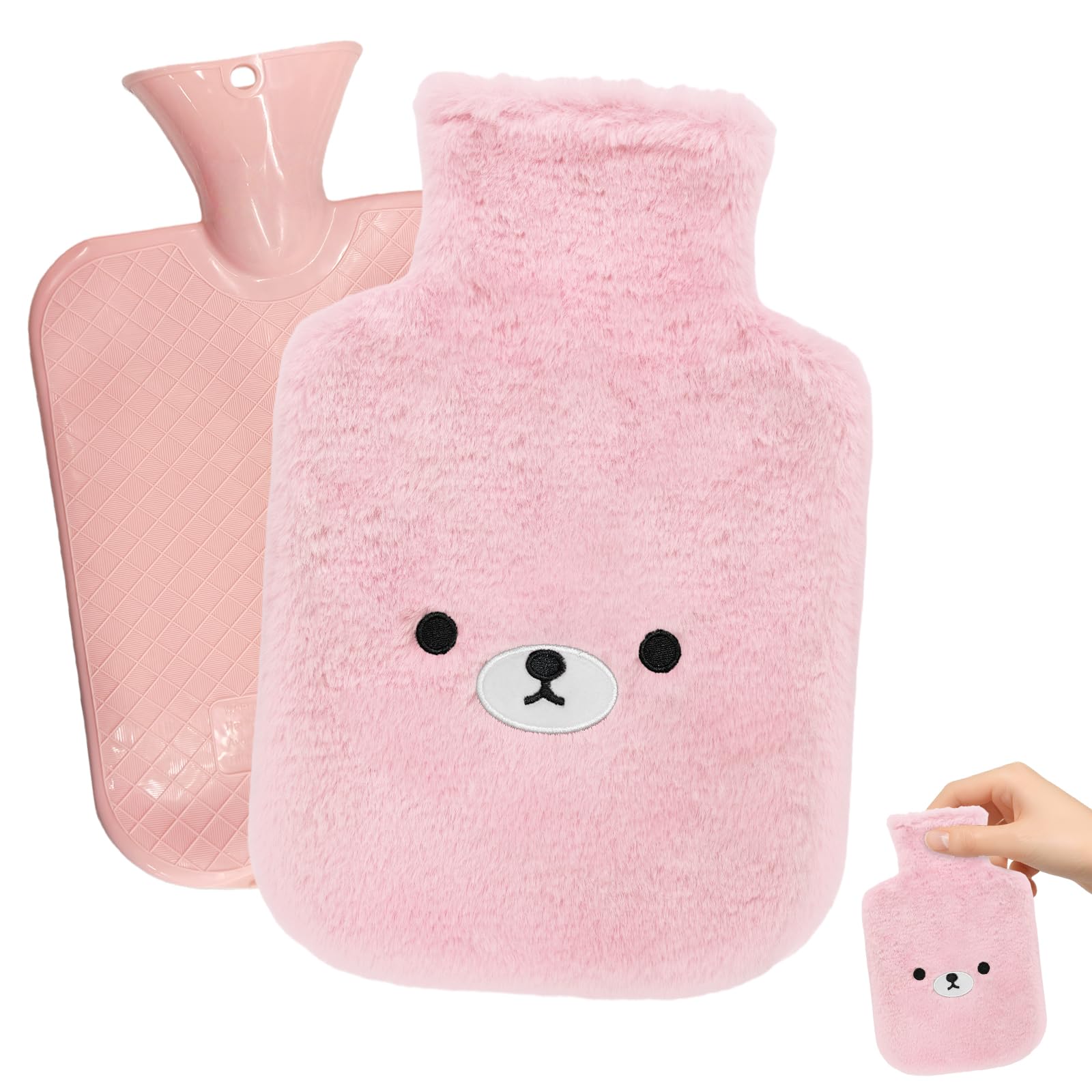 Hot Water Bottle, 2L Warm Water Bag with Plush Cover, Hot Water Bottle Cosy Fluffy Soft Plush Cute Pattern, Hot Water Bag for Neck, Shoulder Pain and Hand Feet Warmer