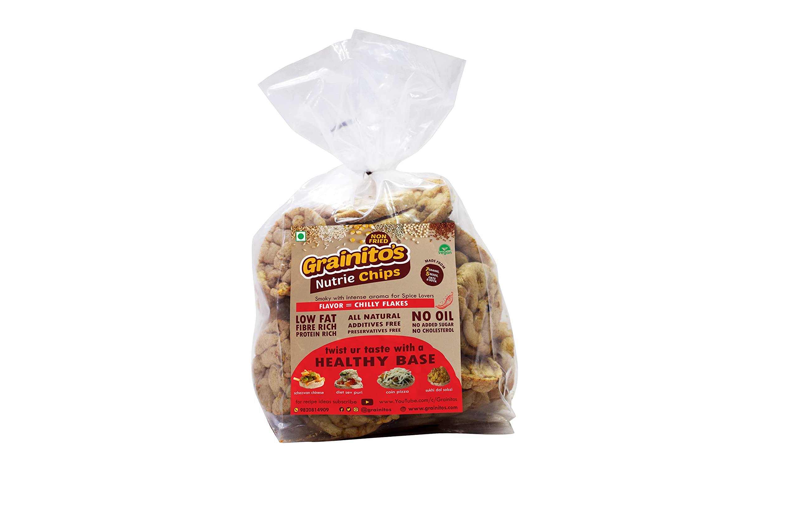 NUTRIE Multigrain POPPED Chips with Oats Soya and Seeds (Chilly Flakes) for Spice lovers