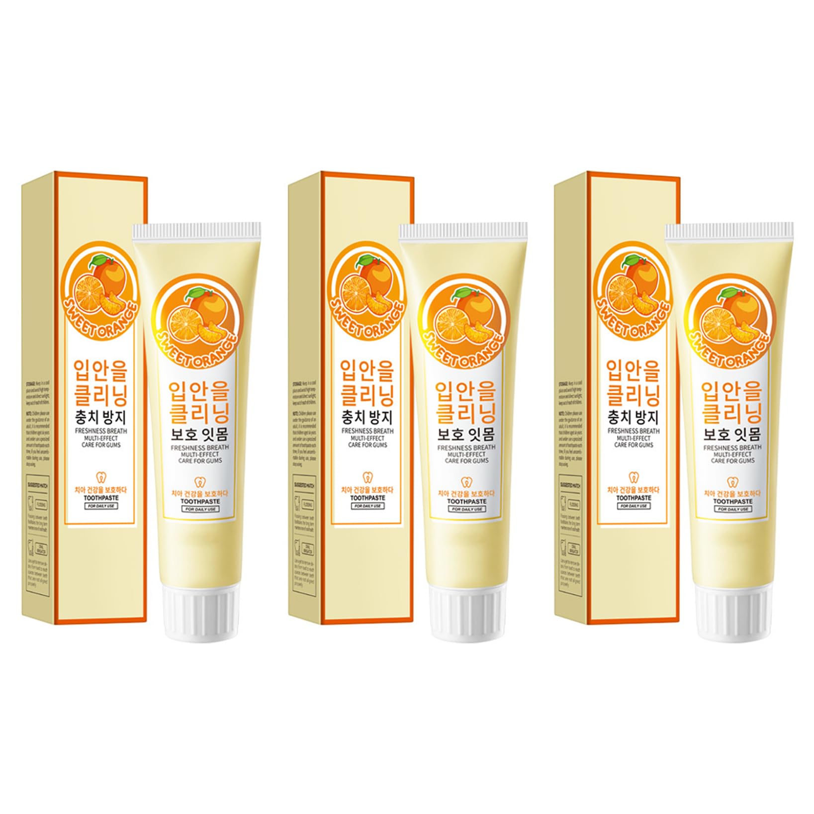 3-Pack Fruit Extract Toothpaste for Daily Oral Care Deep Cleaning Fresh Breath Gum Protection Orange One Size