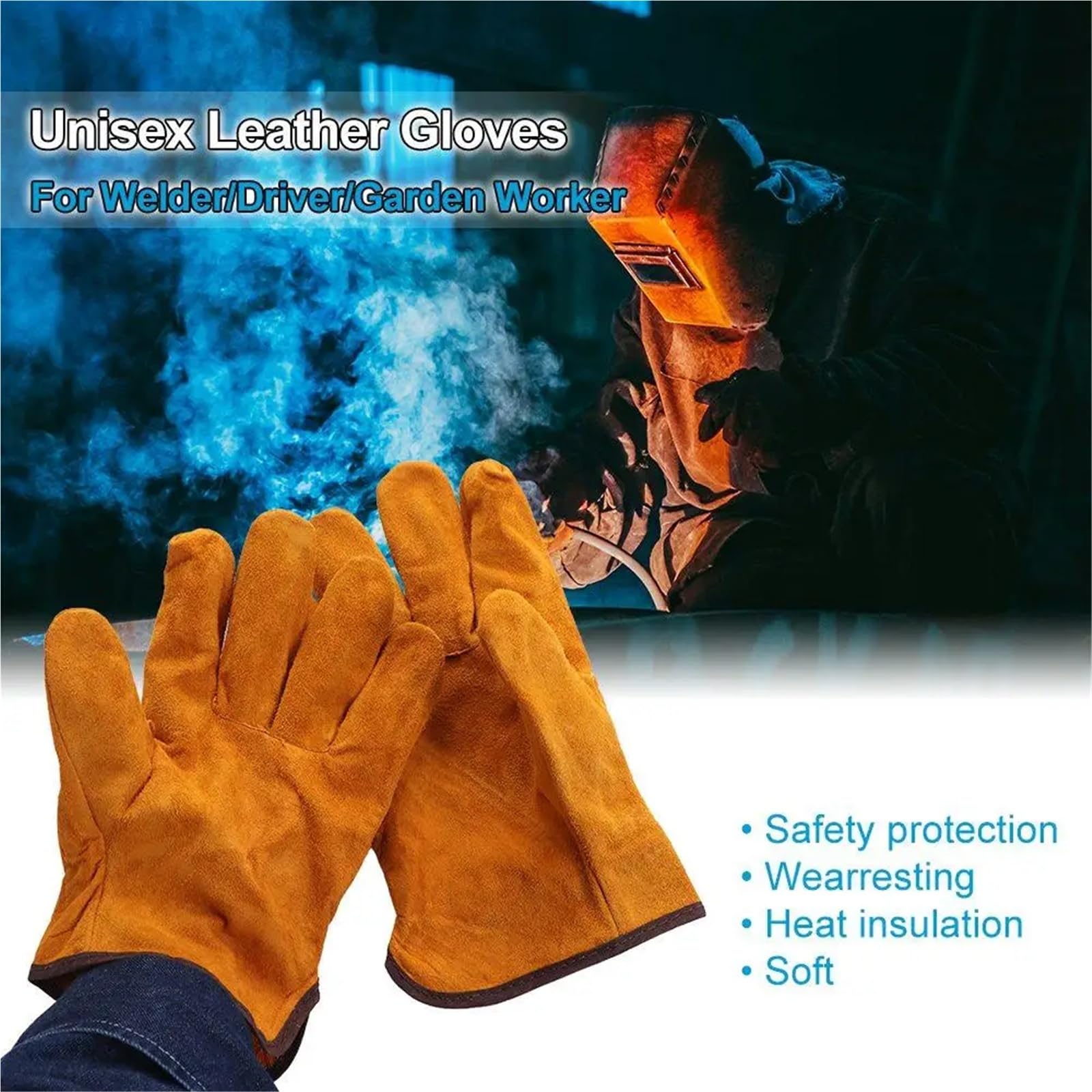 Compatible con 1 par de guantes de soldadura de cuero de vaca ignífugos, resistentes al calor y al ácido, protección laboral for tareas de soldador