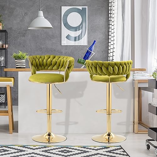 Miniatura 9 de RXR Juego de 2 taburetes de bar de terciopelo, taburetes de bar con altura ajustable y taburete giratorio de 360, silla de bar de cocina con