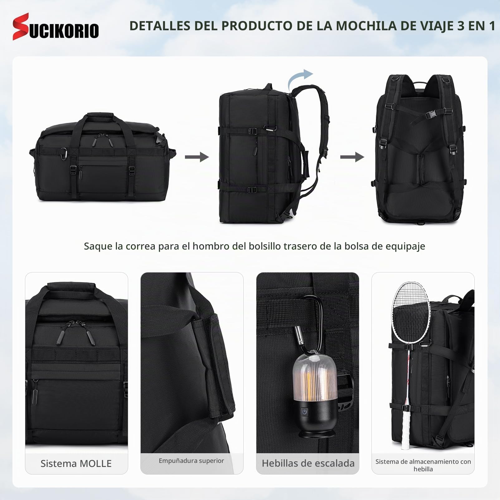 55x35x25cm KLM Bolsa Viaje Cabina Avion, 3 IN 1 Mochila Viaje Cabina Avion Impermeable Bolso de Mano Viaje Grande 50L Maleta Cabinas Travel Bag Bolsa Deporte con Bolsa Húmeda Mujer Hombre