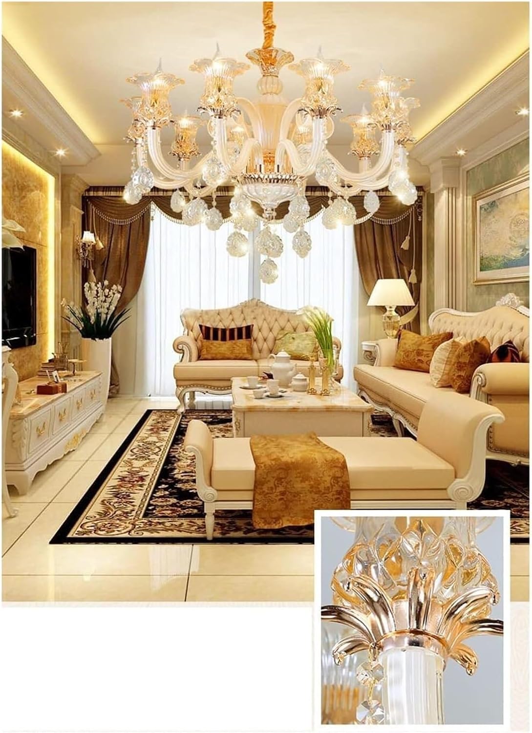 Modern LED Luxurious K9 Crystal Chandelier Candle Pendant Lamp Living Room Ceiling Lighting with Adjustable Height Compatible with Dining Bedroom Hallway Entry