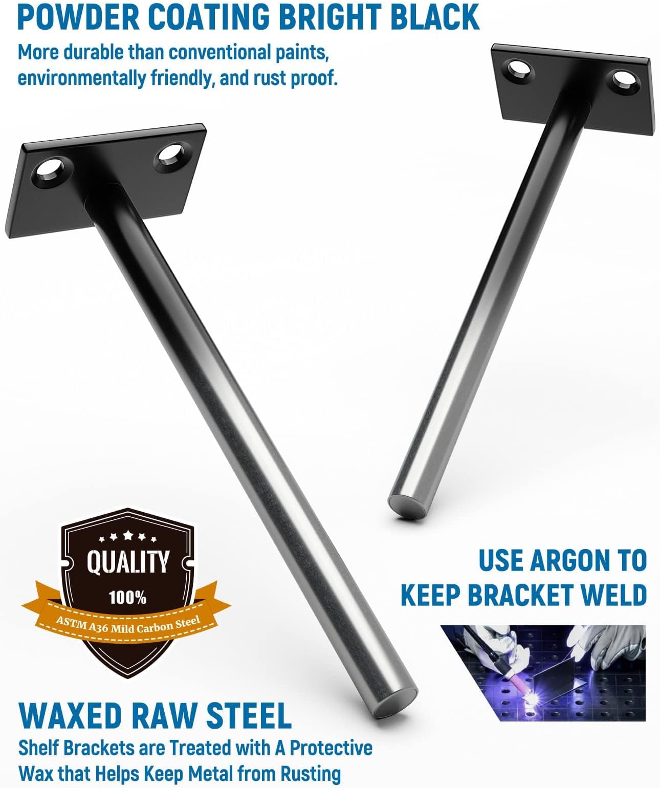 LEOPO Black 20-Pack 5 inch Floating Shelf Brackets, Hidden Shelf Bracket for Wood, Concealed Blind Shelving Support,Invisible Coated Brackets for DIY Decorative,Fit for Kitchen, Bathroom,Study Room