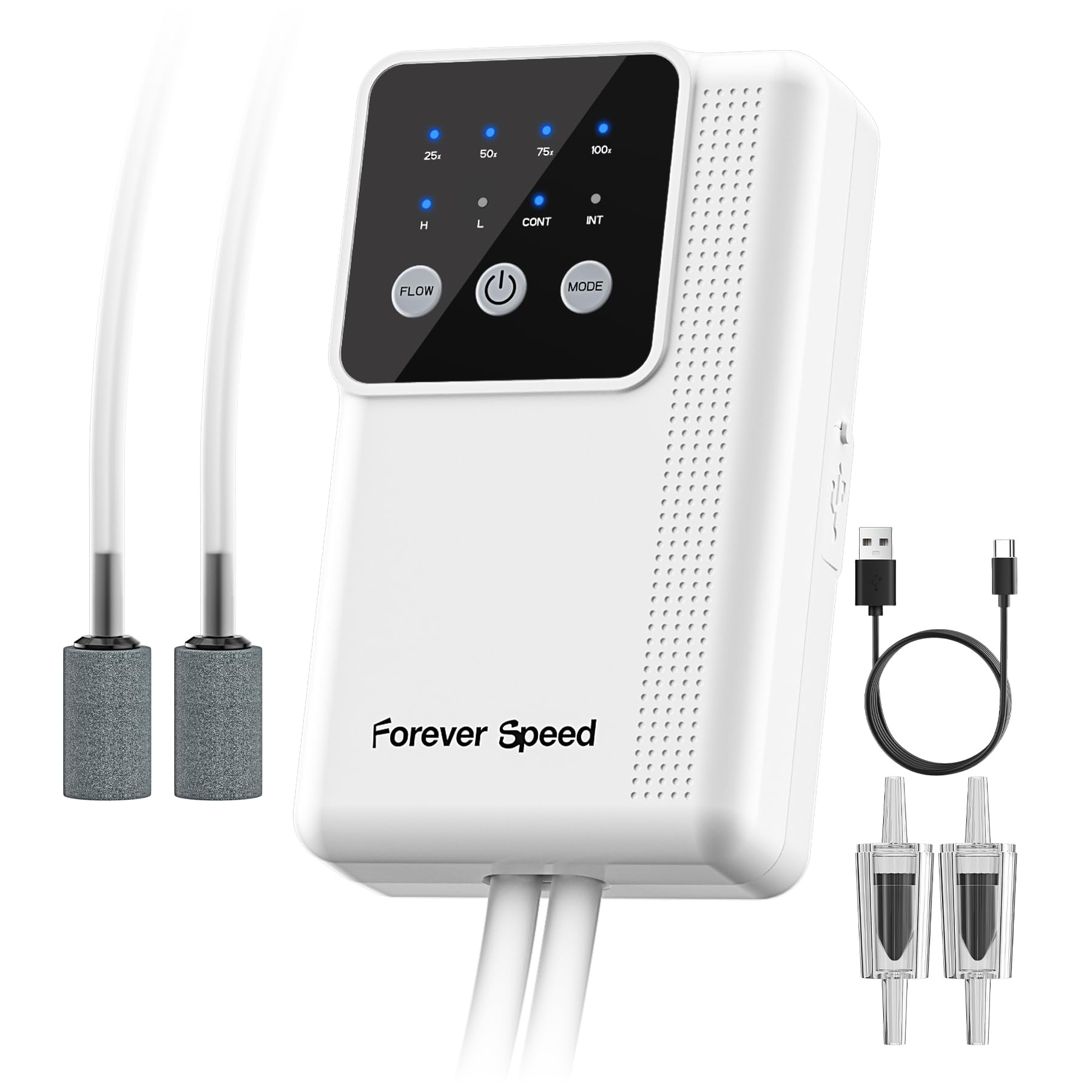 Forever Speed Pompe à air pour Aquarium LED Rechargeable, Réglable Pompe à air Aquarium avec Batterie avec 2 Sorties pour la Pêche en Extérieur
