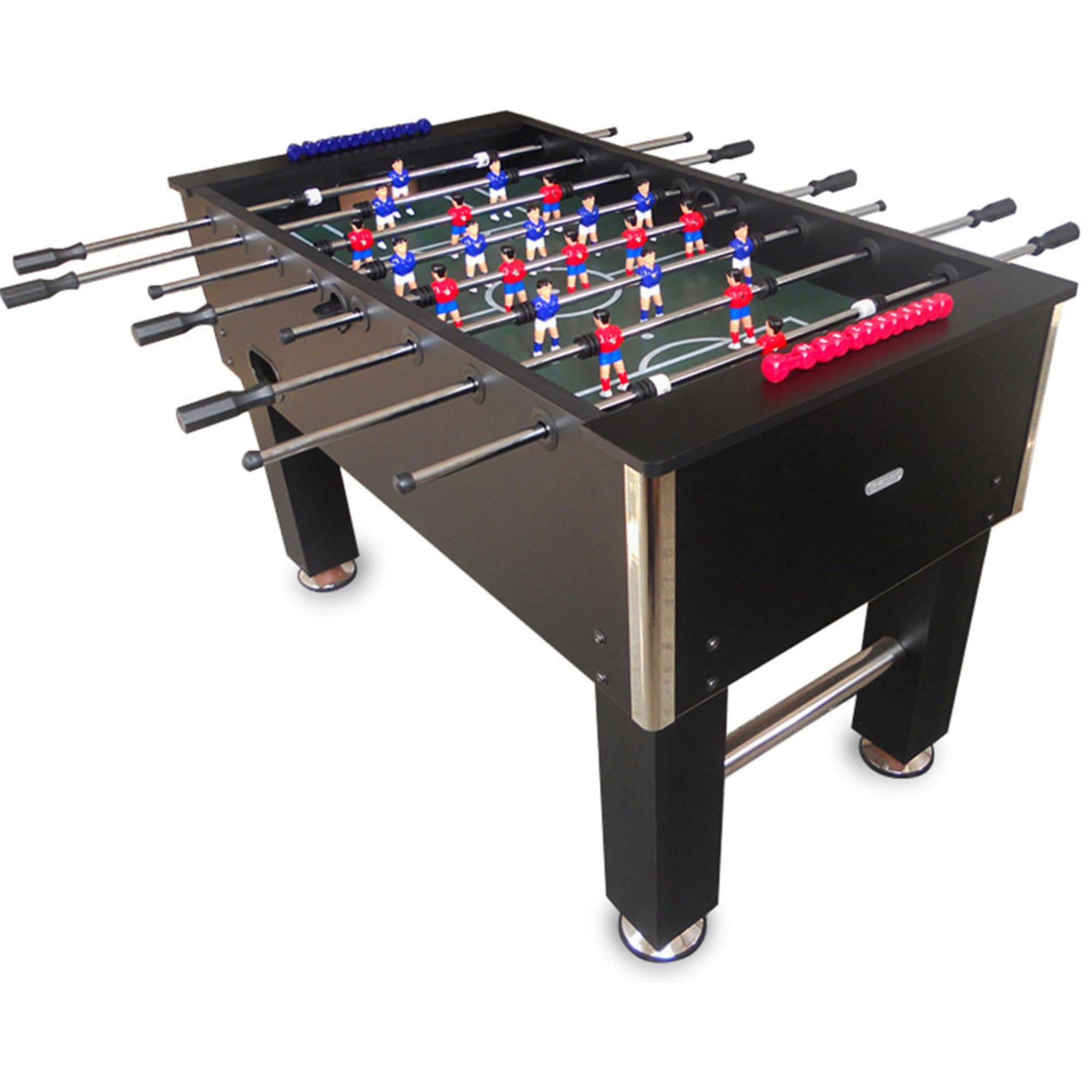 DEVESSPORT Futbolín Semi Profesional Salón Negro con Retorno de Bolas| Jugadores de Piernas Separadas + Retorno de Bolas + 2 Pelotas Incluidas | Pack Futbolín Semi Profesional con Niveladores