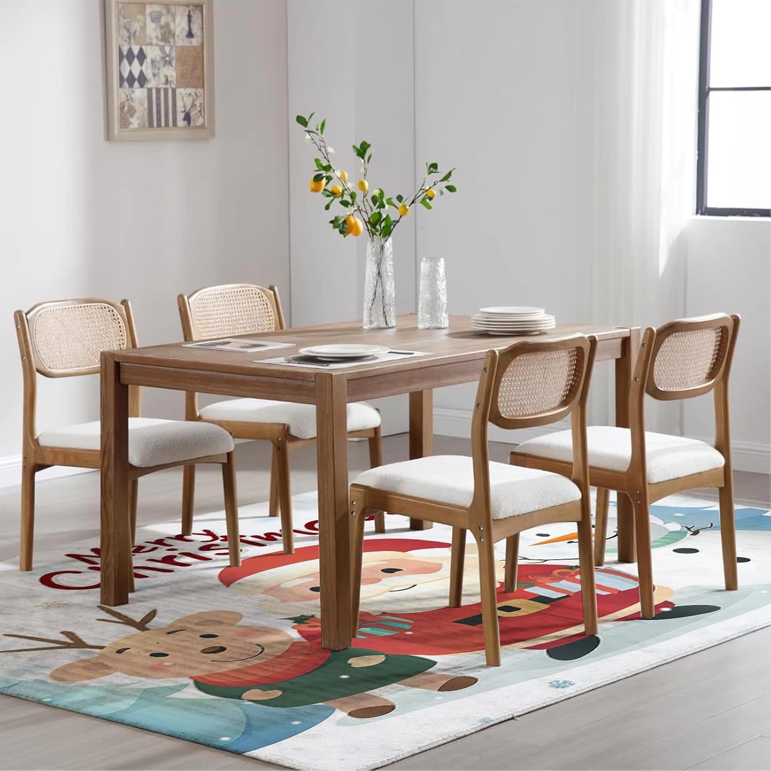 Christmas Area Rug for Living Room Bedroom, Machine Washable Rug Door Mat, Indoor Christmas Home Decor, Holiday Santa Claus Elk Print Carpet, Low Pile Non Slip Rug8ftx10ft