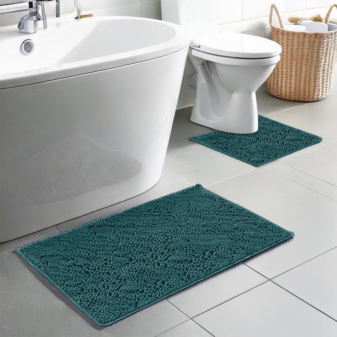 MuddyMat® Chenille Bathroom Rugs Set Quick Dry Microfiber Mats Non Slip Washable, Extra Thick, Soft and Highly Absorbent Bath Mats (20”x30”) with U