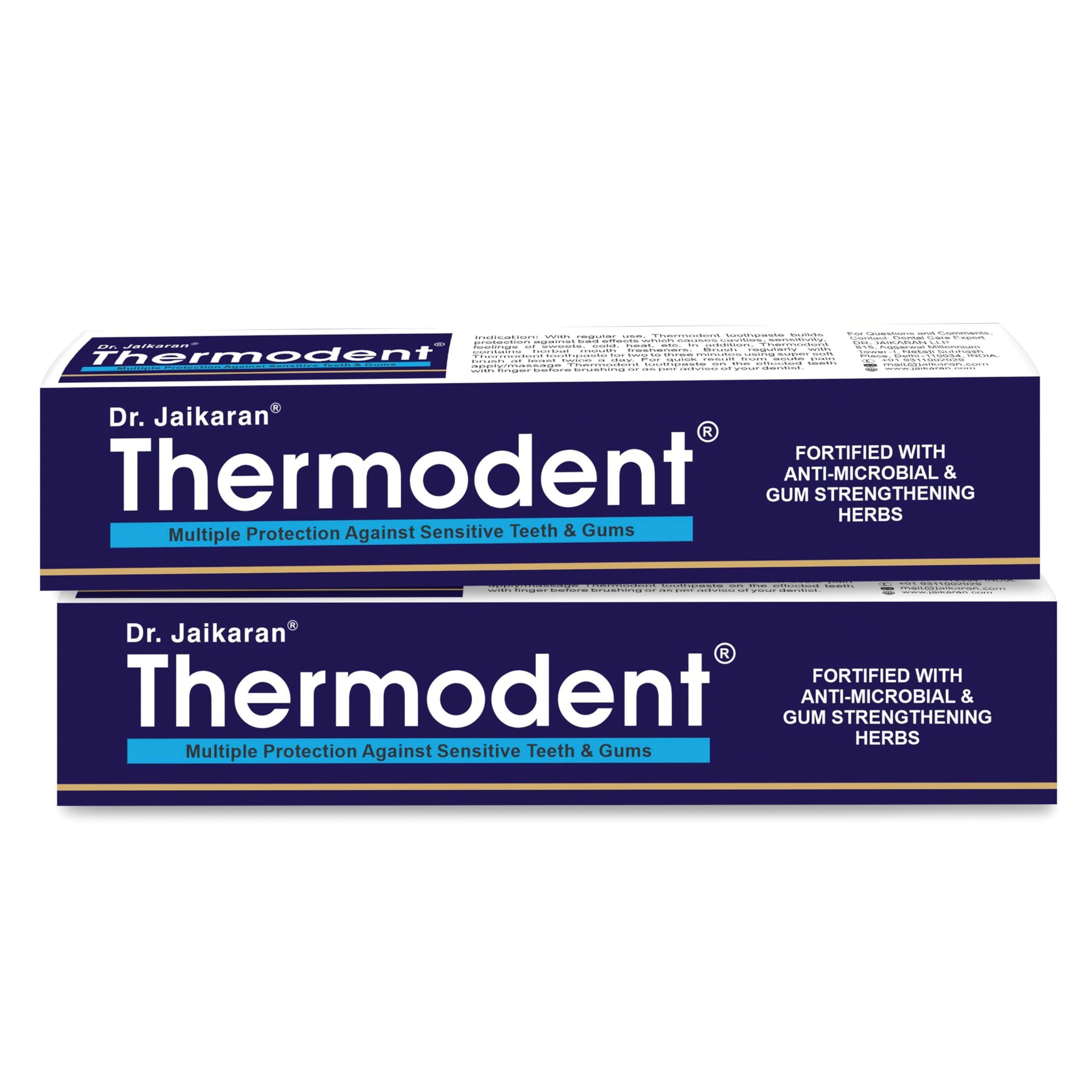 DR.JAIKARAN Thermodent Sensitive Care Herbal Toothpaste with No Artificial Flavour, No Parabens- 100g (Pack of 2) Good Foaming & Excellent Natural Freshness