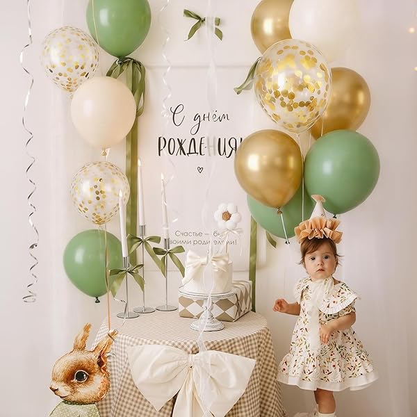 62 Pezzi Palloncini Verde Salvia, 12 Pollici Addobbi Compleanno con Palloncini Verde Salvia, Bianchi, Oro, Oro Confetti per Decorazioni Compleanno, Matrimonio, Battesimo Bimbo,Gender Reveal - 5