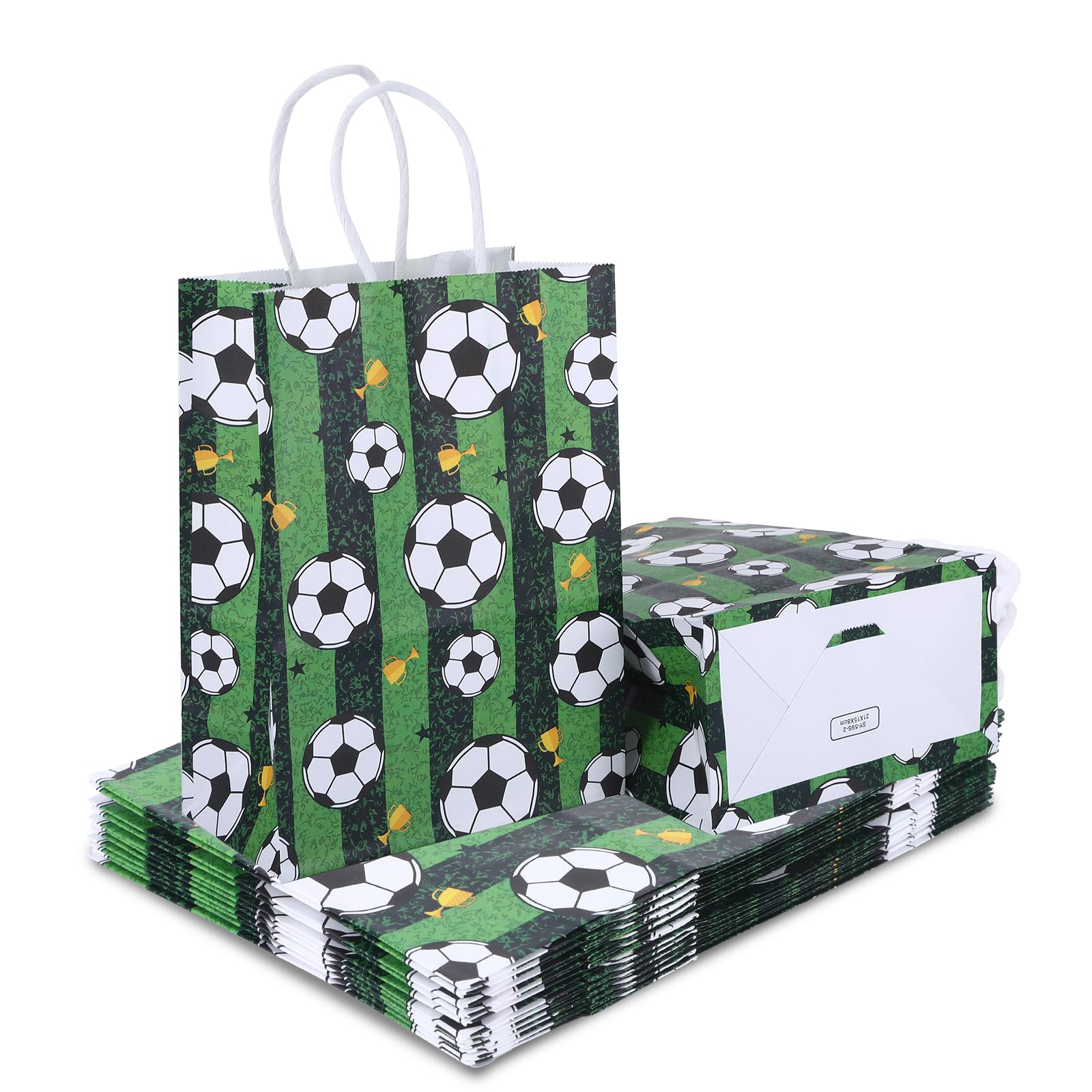 24Pcs Soccer Goodie Bags, Soccer Party Favors, Soccer Gifts Bags with Handles for Treat Candy Snack, Football Party Supplies for Kids Adults Boys