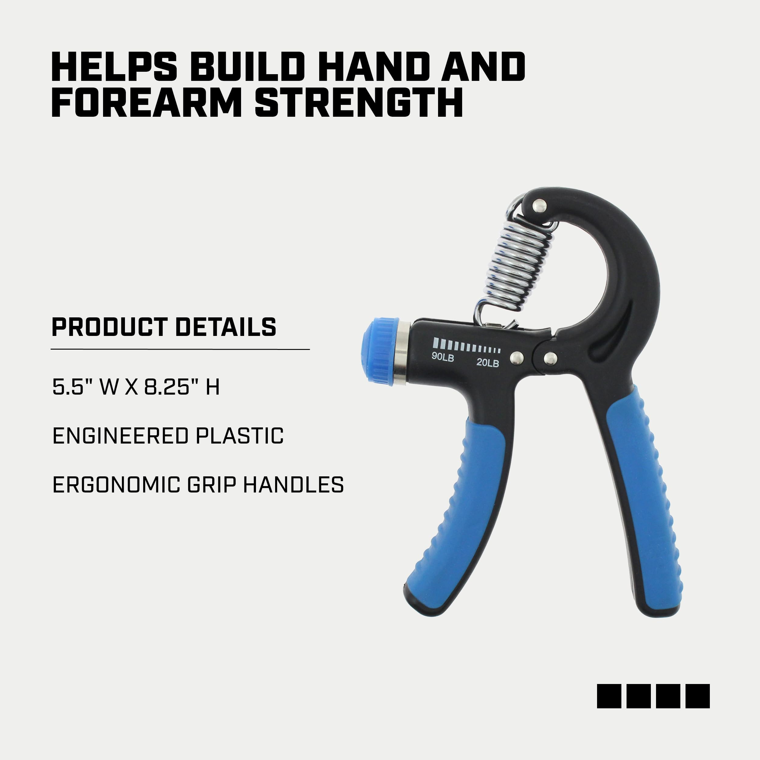 Capelli Sport Mangos de mano, ejercitador de dedos ajustable con asas ergonómicas, 20-90 libras, azul/negro