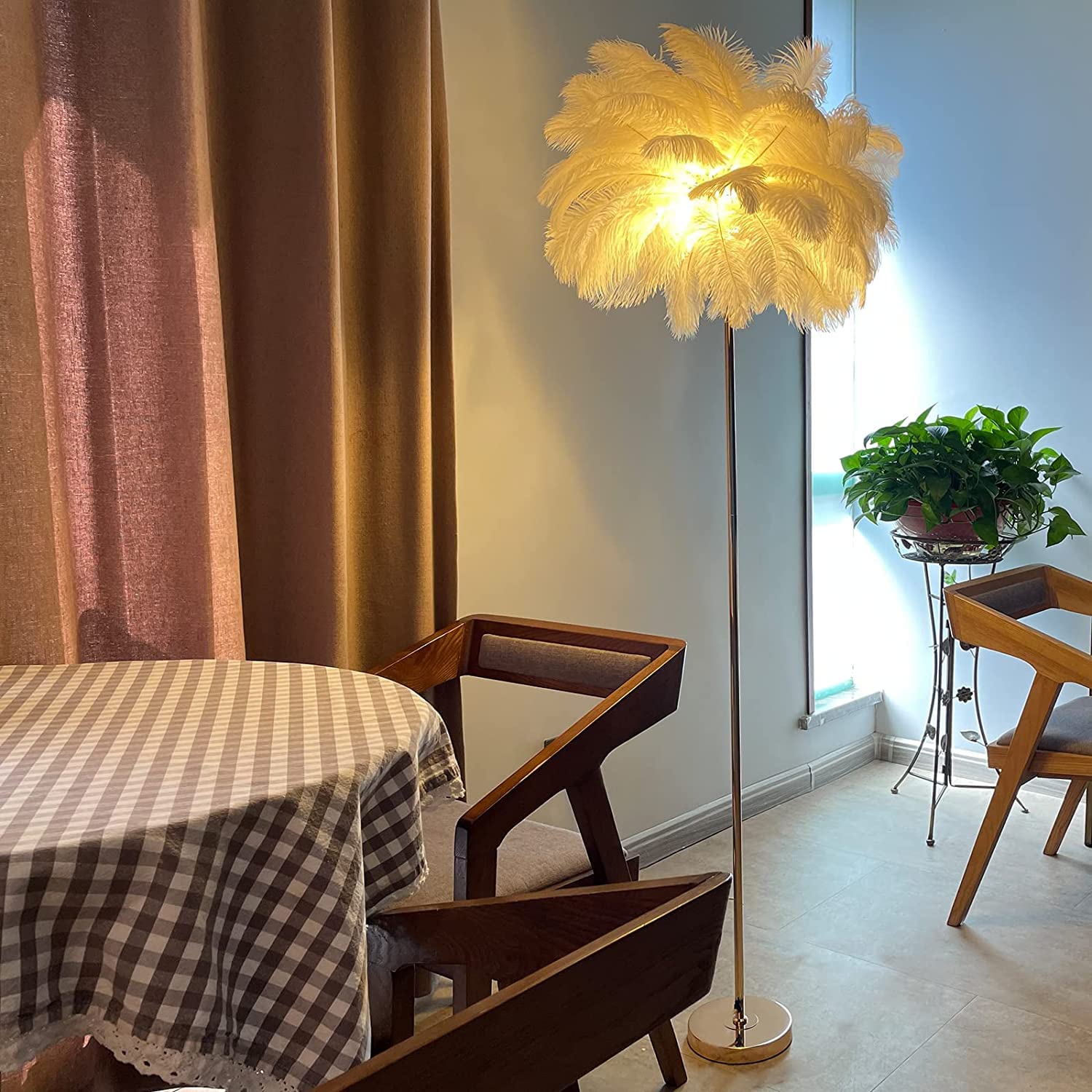 Pombconw Floor Lamp, Feather Floor Lamp With Gold Finish & LED - View #6