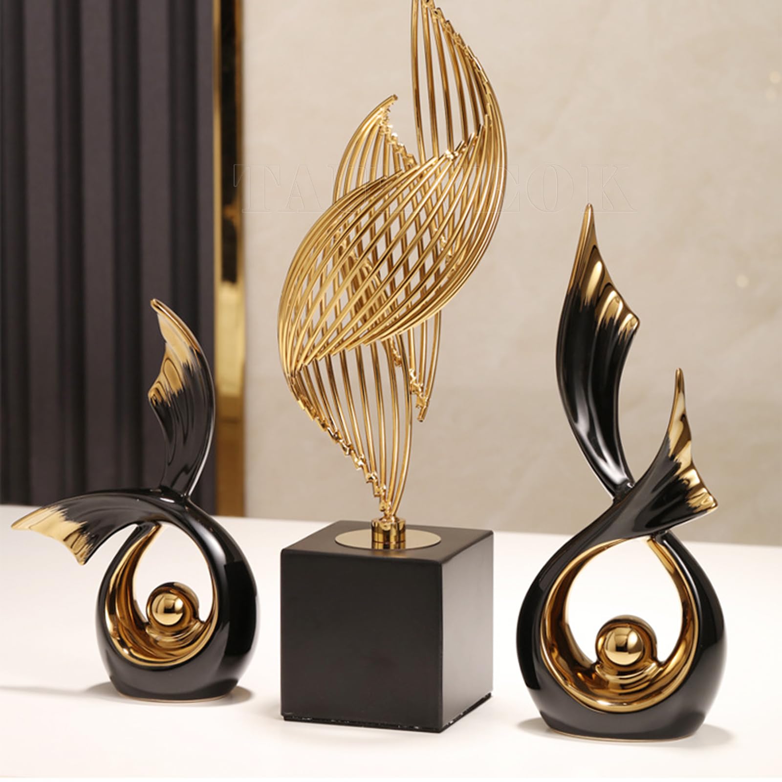 Scultura Decorativa Astratta Moderna in Ceramica Bianca, Arte, Decorazione per Soggiorno, Tavolo, Camera da Letto, Stanza, Ufficio, Nero