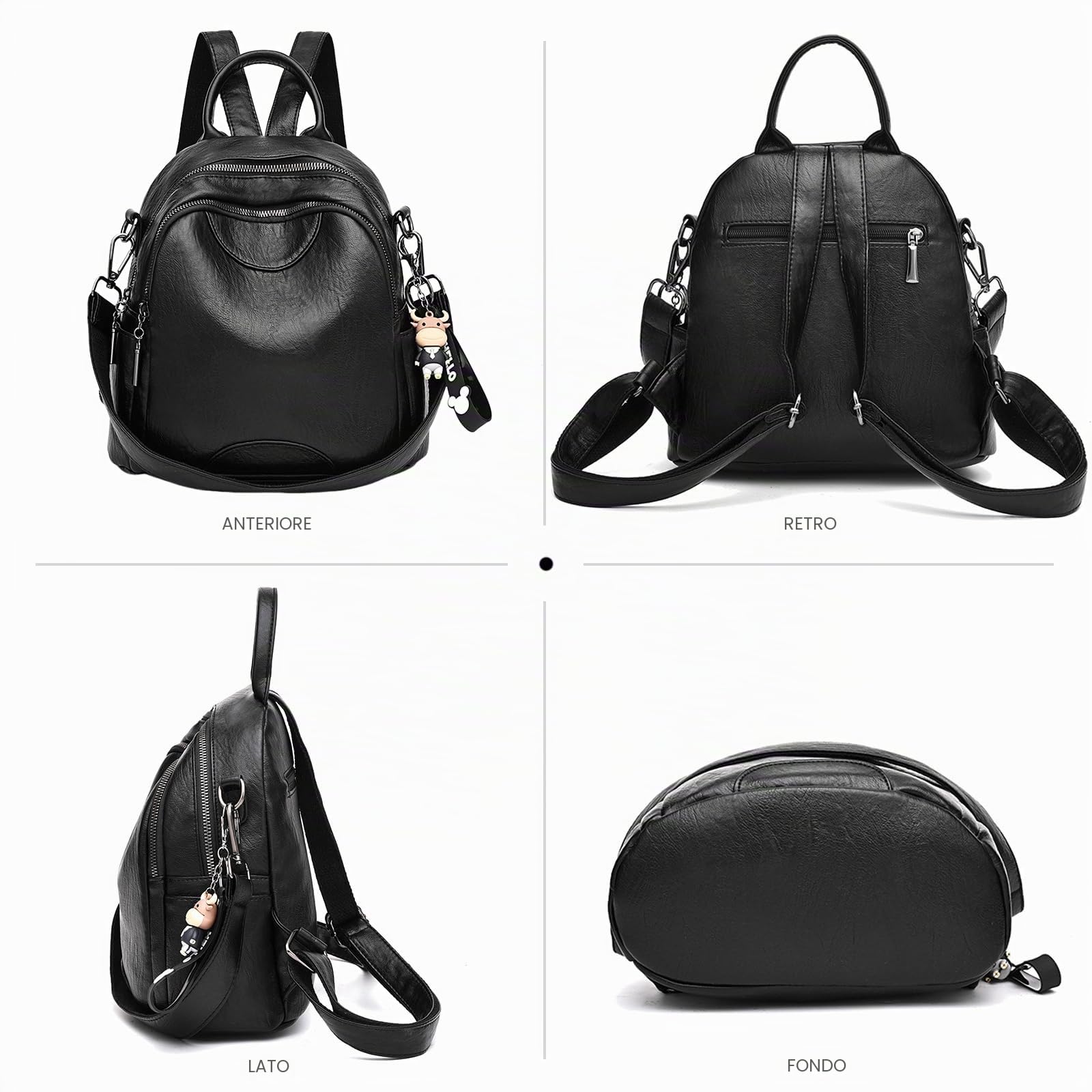 NICOLE & DORIS Zaino Piccolo Donna Borsa e Zaino Tracolla Zainetti Antifurto Zaini in PU Pelle Daypack Mini Zainetto da Viaggio per lo Shopping Nero C