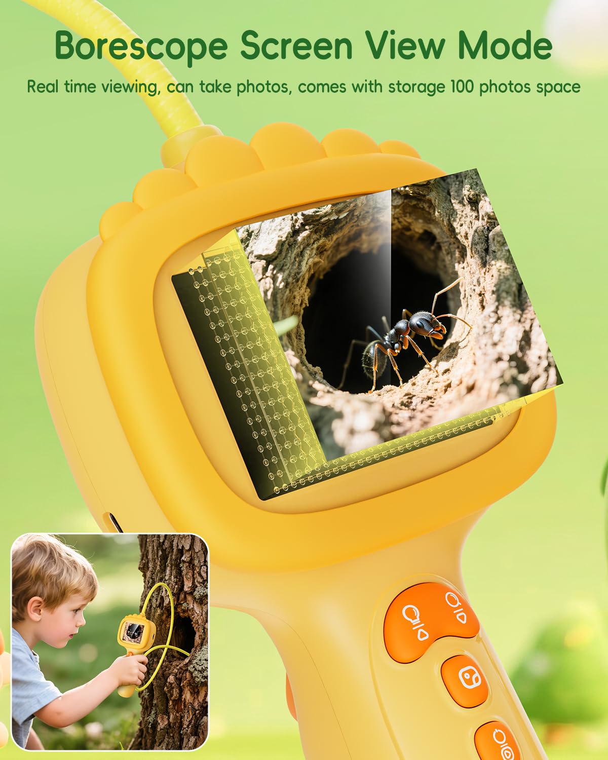 Endoscope Pour Enfants 1080P – écran IPS 2,4 Pouces, Caméra étanche IP67, 8 LEDs, Idéal Pour Explorer La Nature – Cadeau STEM Dès 4 Ans