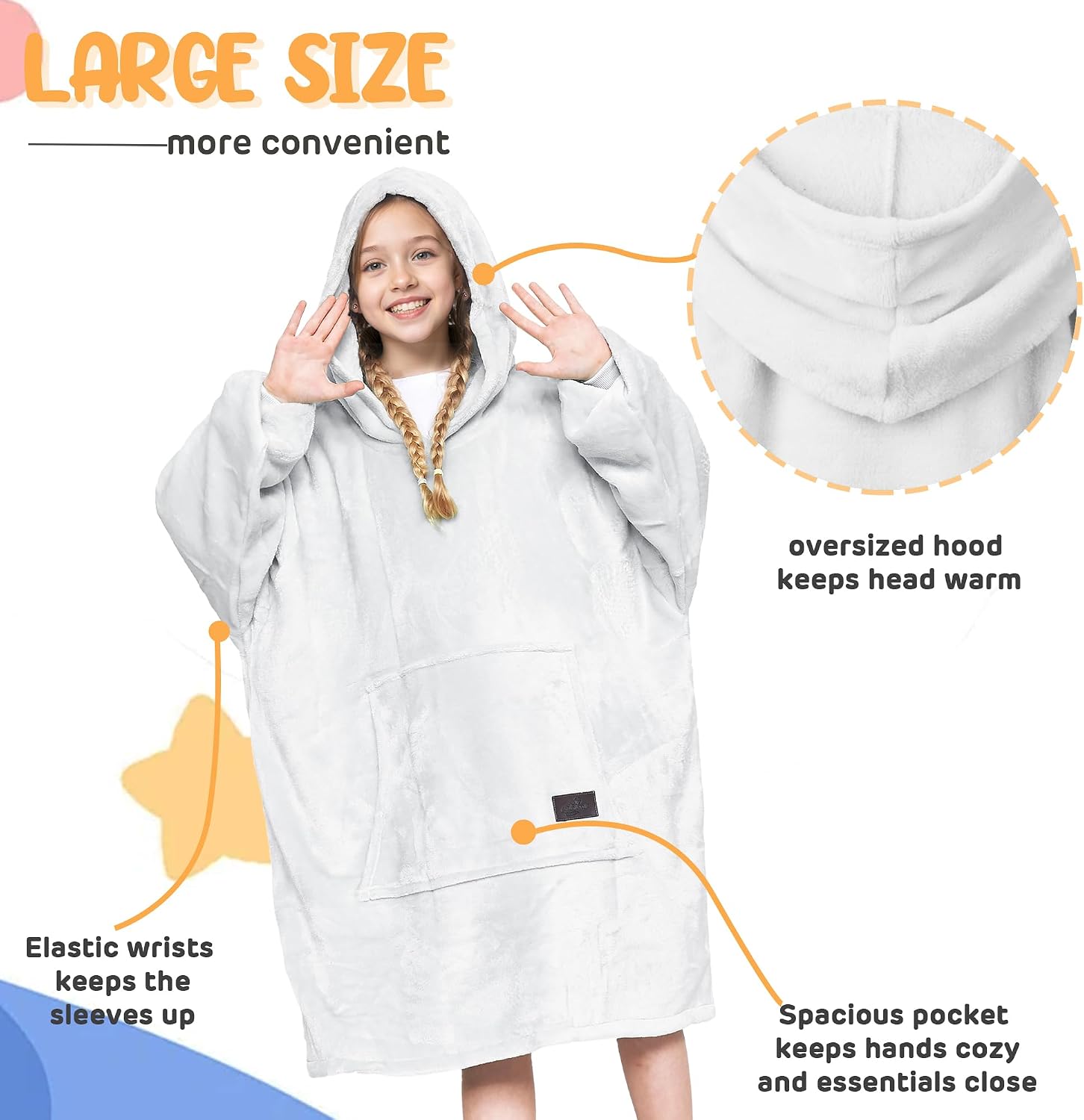 Catalonia Wearable Blanket Hoodie for Kids - Oversized Warm Cozy Hooded Blanket - Sweatshirt Blanket with Pocket & Sleeves
