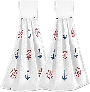 Juego de 2 toallas de mano de cocina con lazo para colgar, ancla náutica, color blanco, para horno, suaves y absorbentes, esenciales de cocina, 18.2 x 14 pulgadas